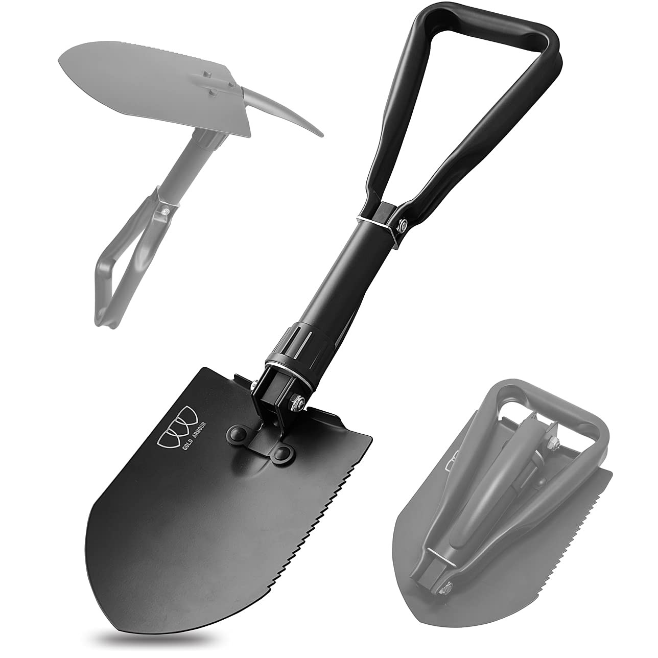 Gold Armour Military Folding Camping Shovel, High Carbon Steel Survival Black