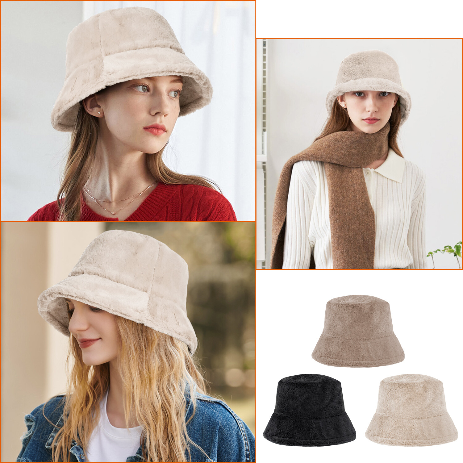 Women Fluffy Faux Fur Sherpa Fuzzy Vintage Warm Fisherman Hats Winter Bucket Hat