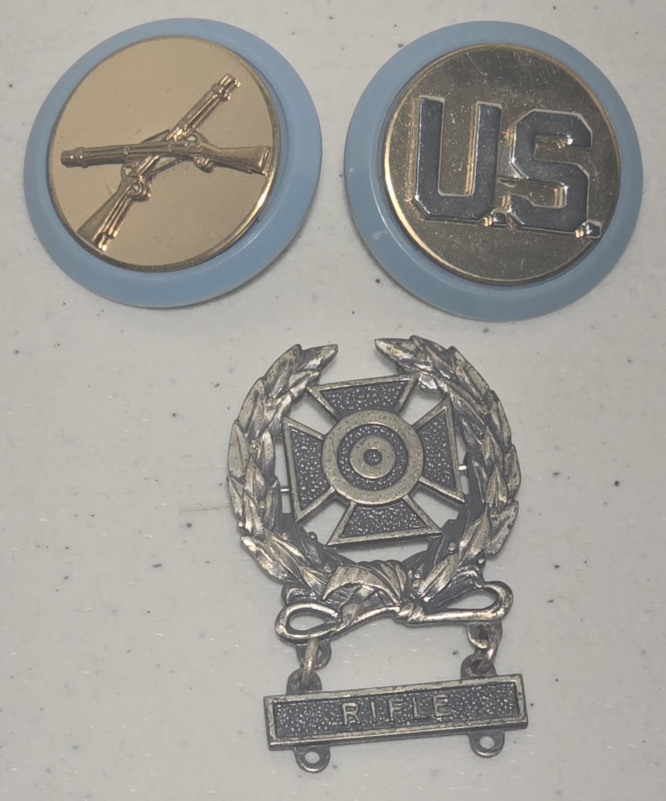 United States Military Set Of 3 Vintage Lapel Pins, Rifleman, Infantry