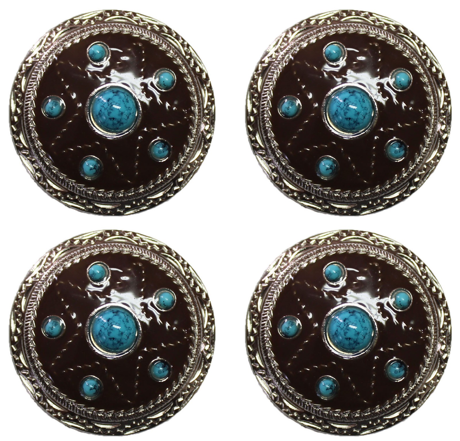 1-1/2" Set of 4 Brown Engraved Tack Belt Bag Jewelry Decorative Conchos CO59