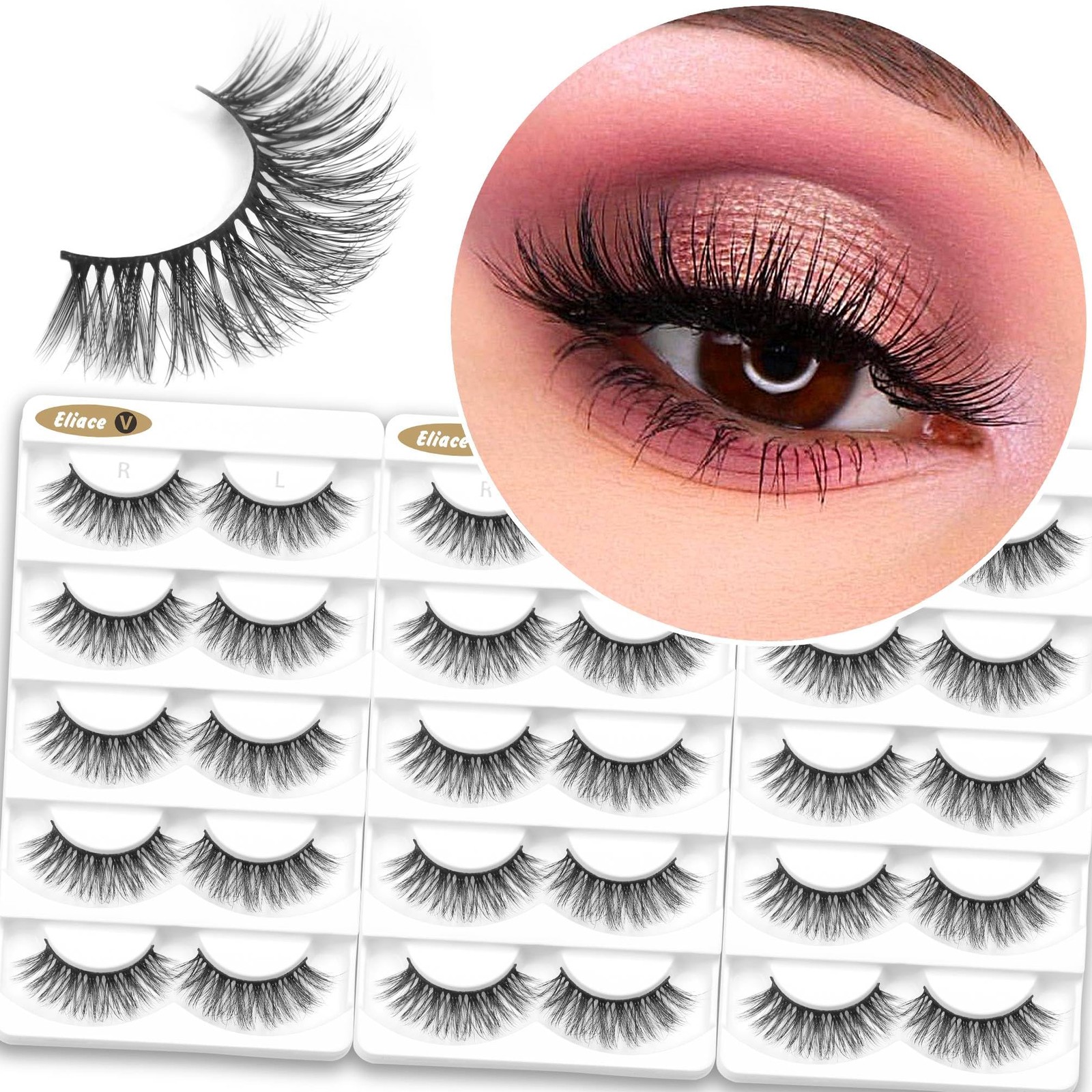 Eliace 15 Pairs 13MM False Eyelashes Natural look 15 pair (Pack of 1), Black