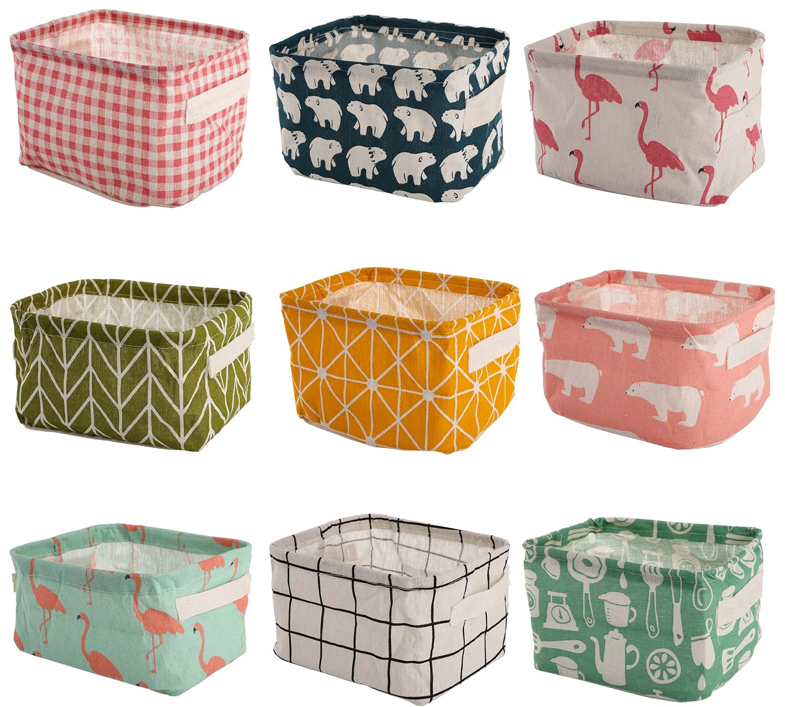 9 Pack Mini Canvas Storage Bins - Collapsible Canvas Shelf Basket Nursery Org...
