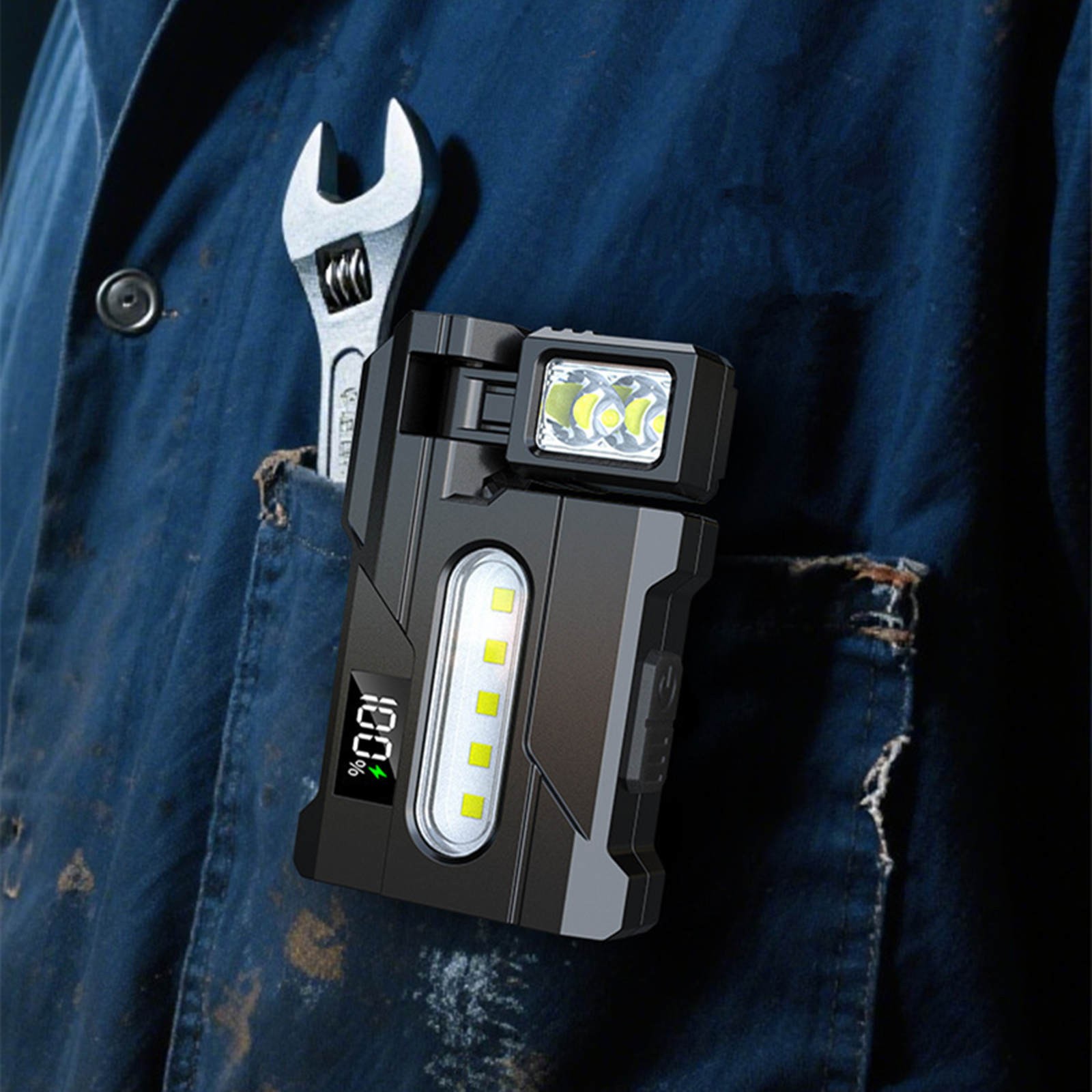 Magnetic Work Light USB Rechargeable LED Flashlight with Red Blue White Lights