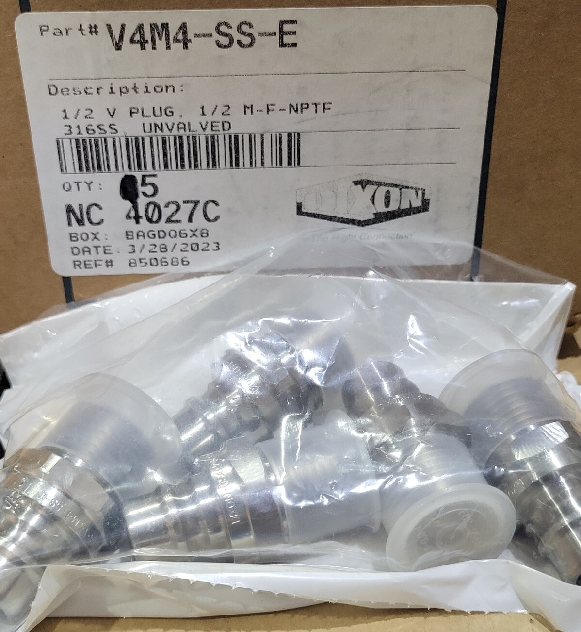 Dixon V4M4-SS-E 1/2" Stainless Snap-Tite H-IH Quick Connect Male Coupler QTY 5