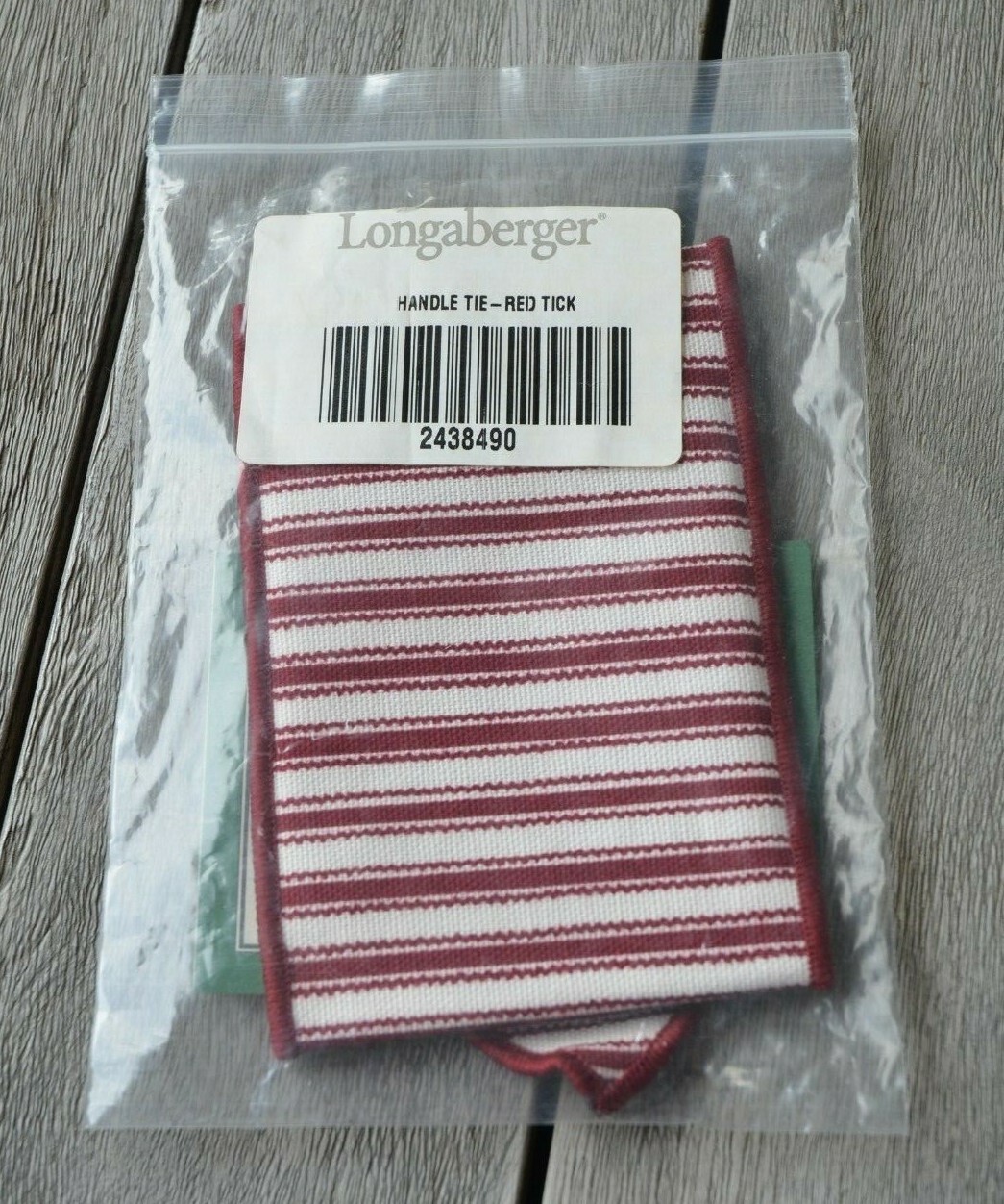Longaberger Handle Tie Red Ticking Fabric #2438490 NEW
