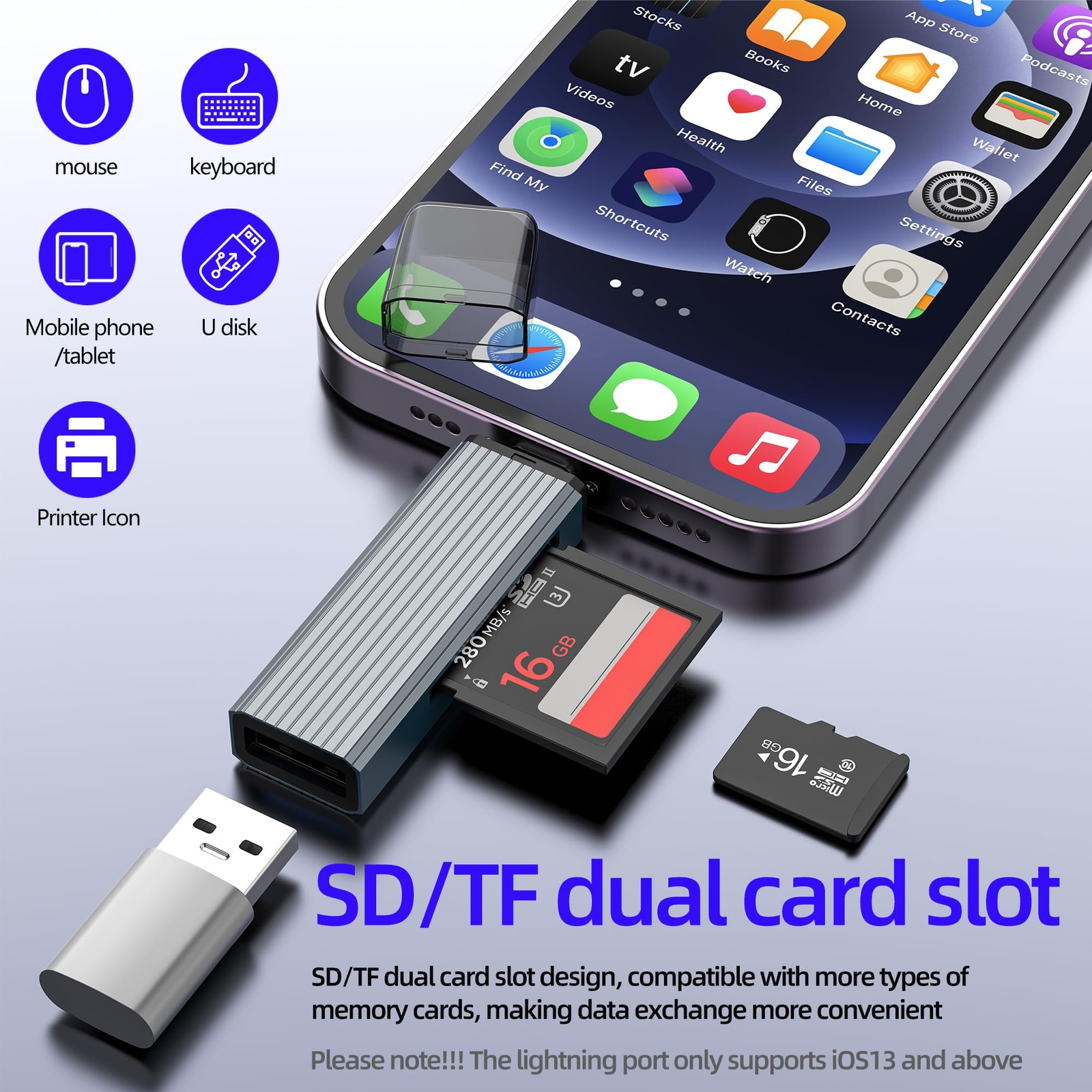 Digital SD Card Reader for Iphone 14 13 Plus (3in1) Lightning to USB Adapter ...