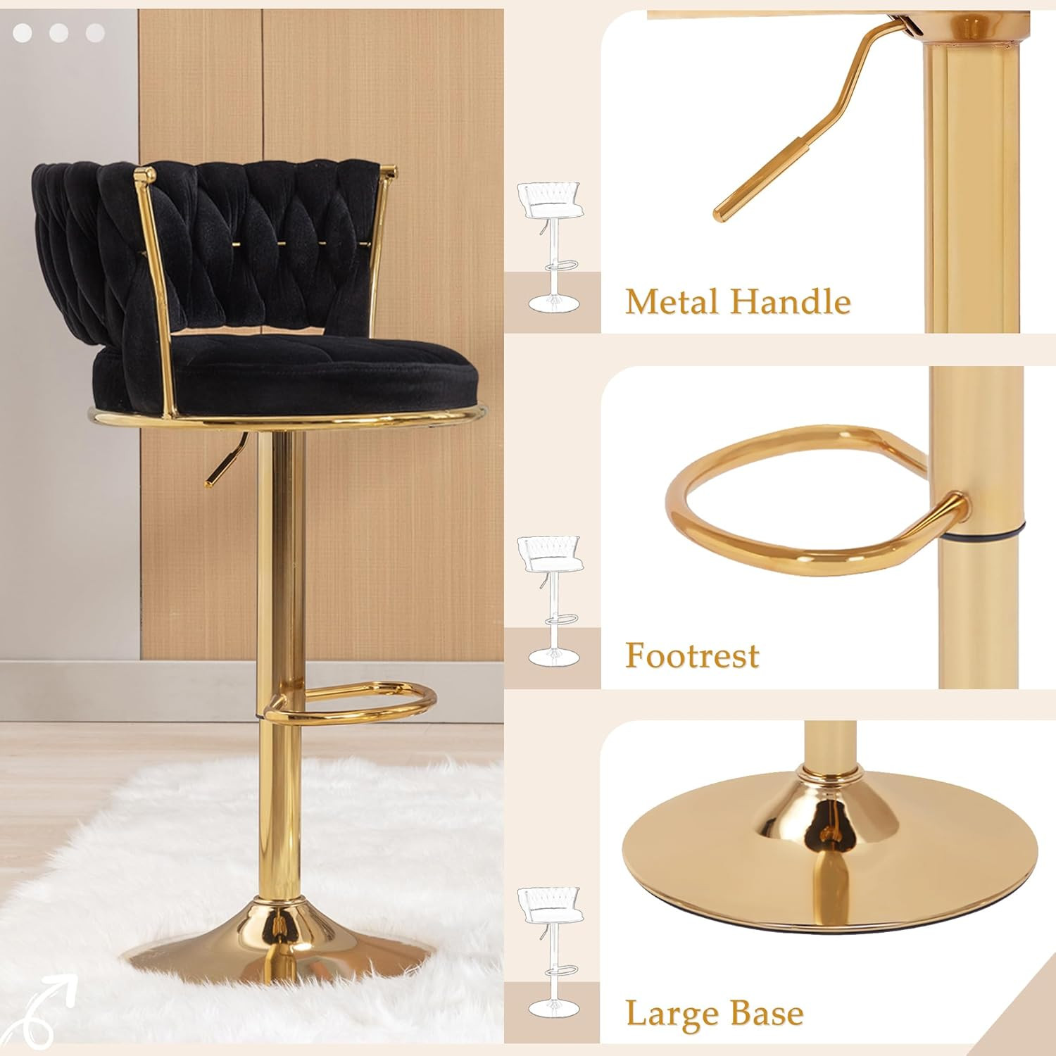 VECELO Bar Stools Set of 2, Adjustable Barstools Counter Height Stools with Back