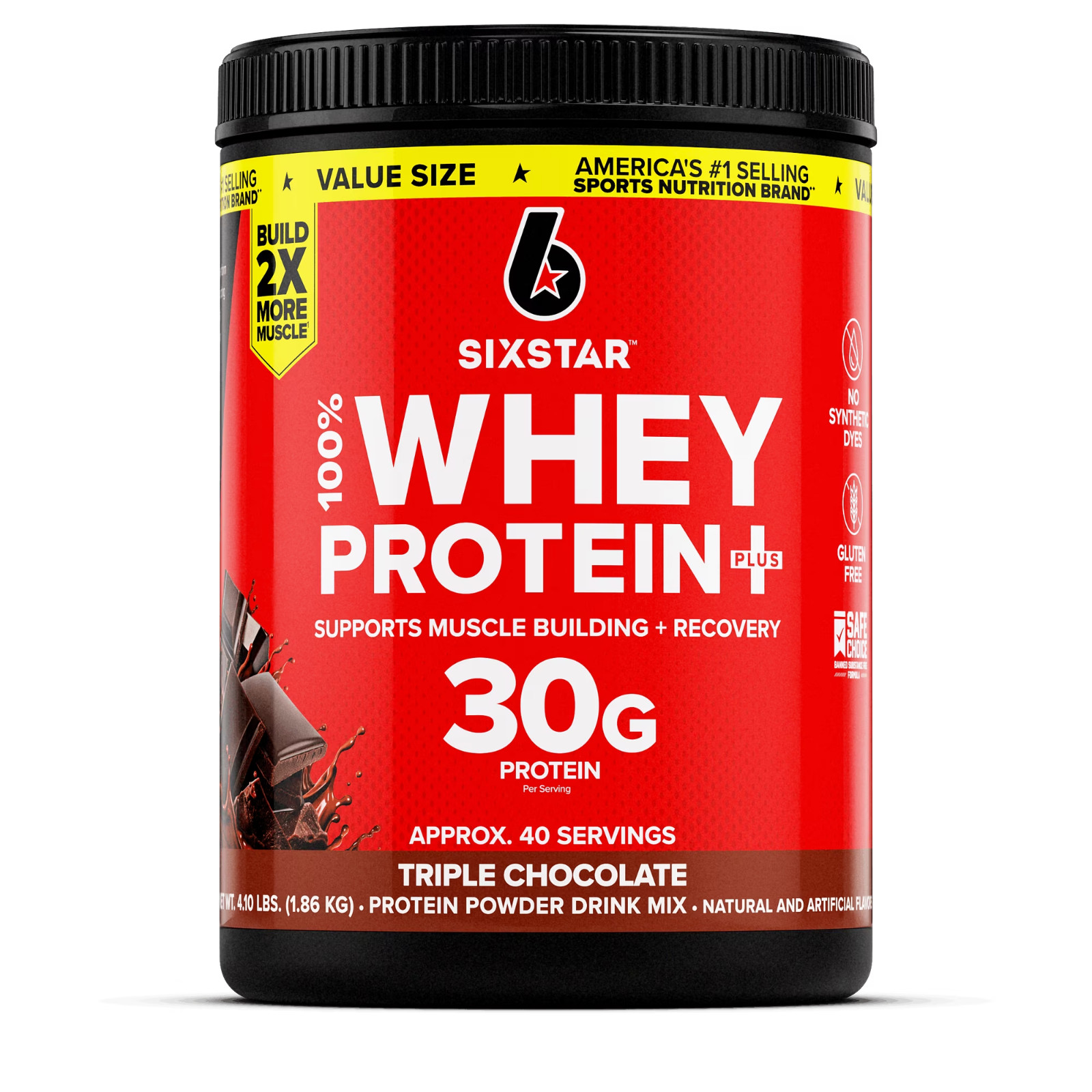 Six Star Pro Nutrition 100% Whey Protein Plus Powder Triple Chocolate Powder, 30
