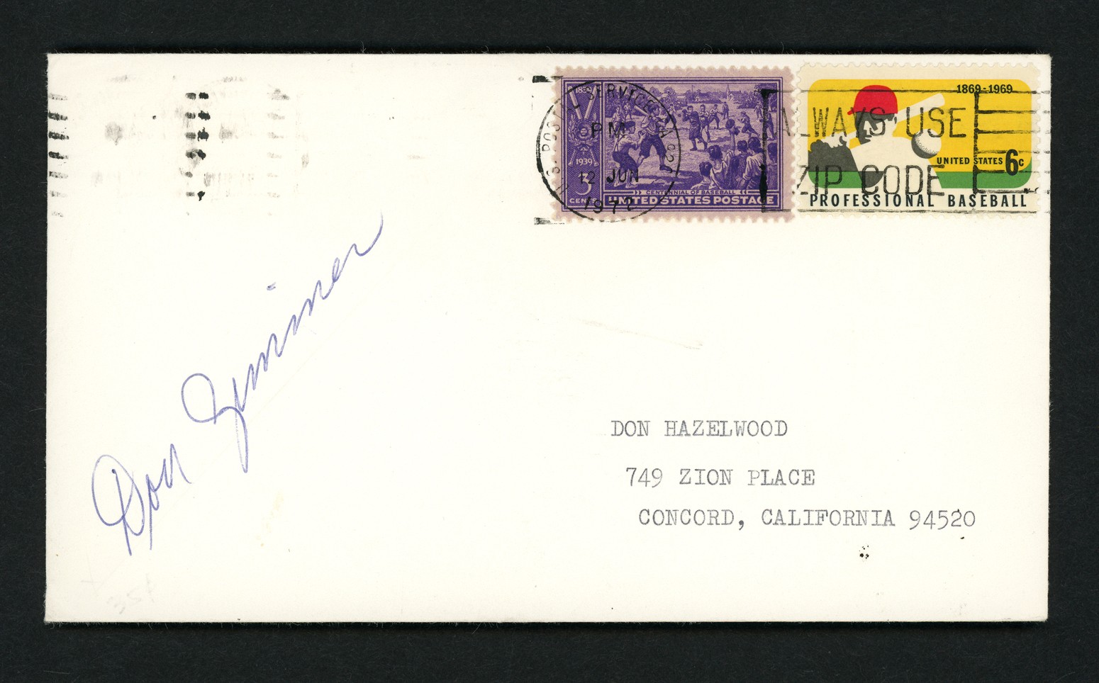 Don Zimmer Signed 3.5x6.5 Postal Cover New York Yankees