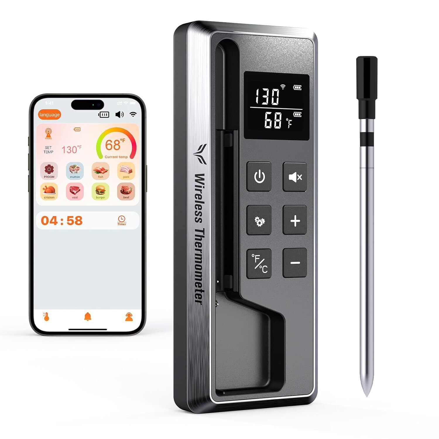 Paneceia Wireless Meat Thermometer Digital, 800FT Long Range Bluetooth Cooking T