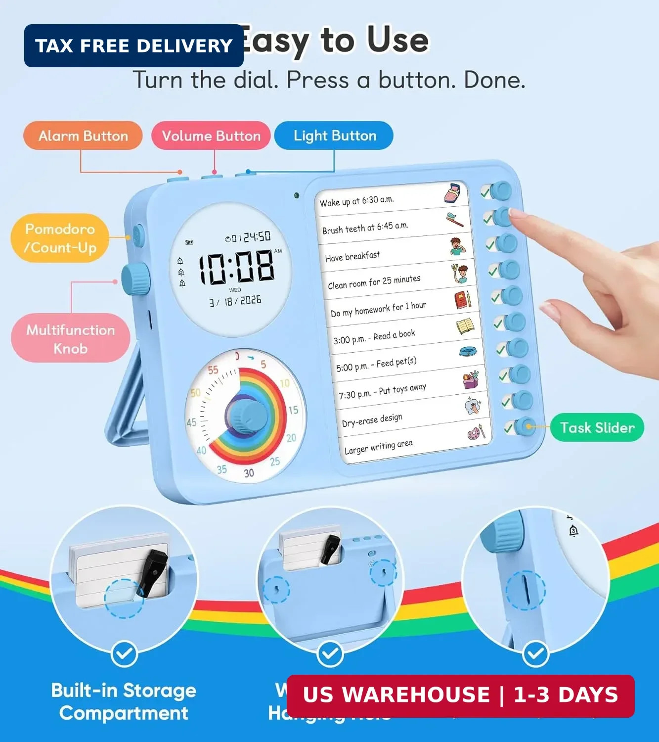 3-in-1 Visual Timer & ADHD Tool for Kids - ADHD Task Timer for Adults with Visua