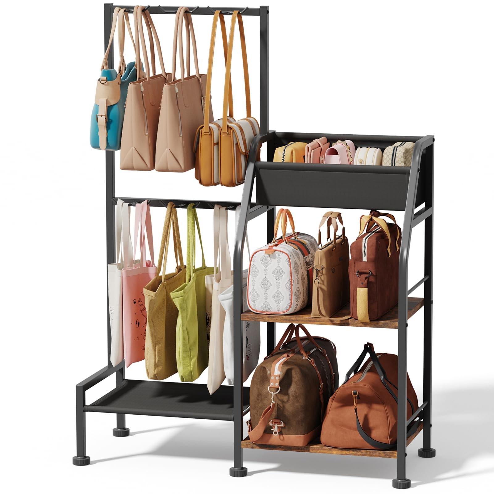 Purse Organizer for Women - 3-Tier Storage Stand & 12 Fixed Hooks, Visible Ba...