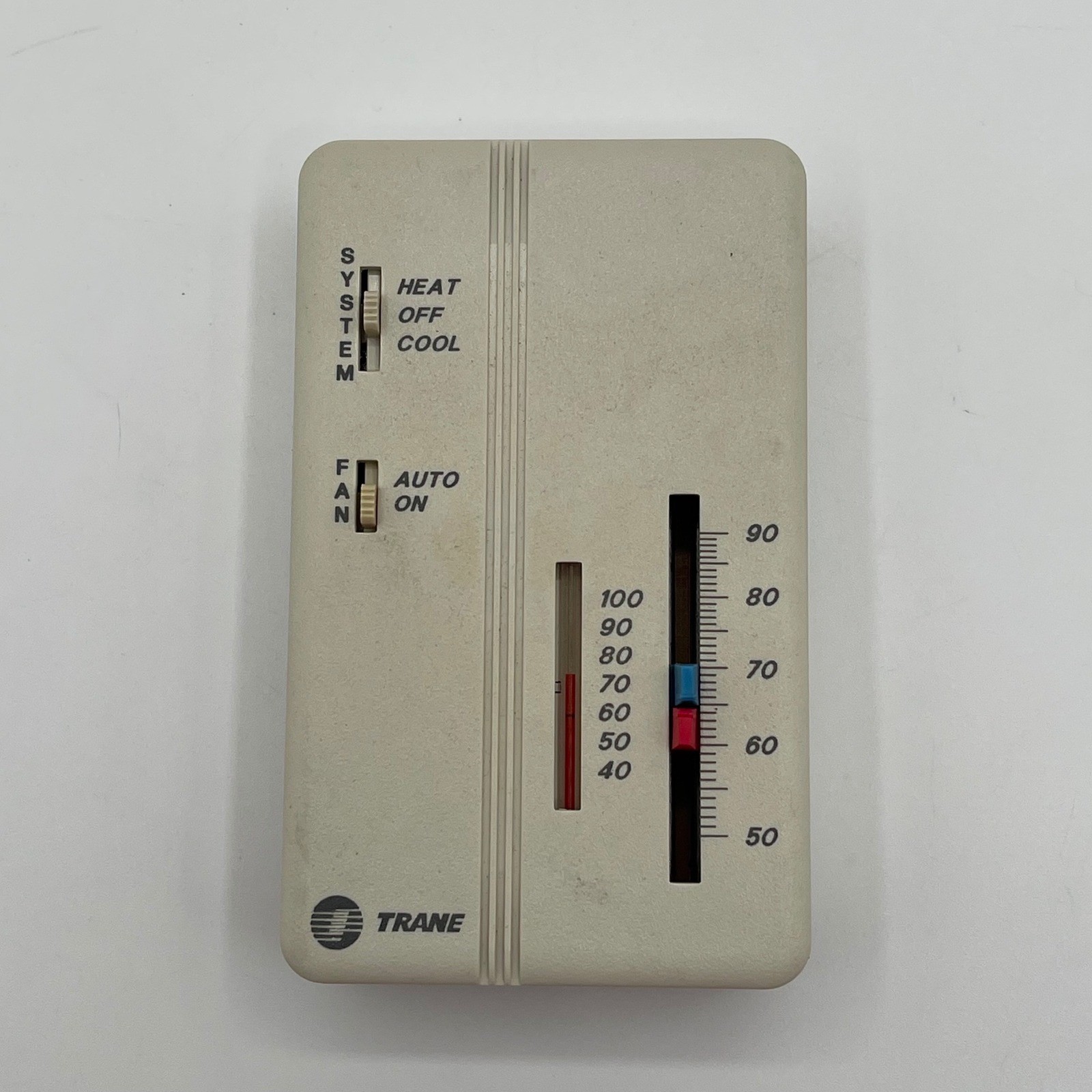 Trane BAYSENS008B Manual Thermostat HVAC Controller Revision A Beige Analog