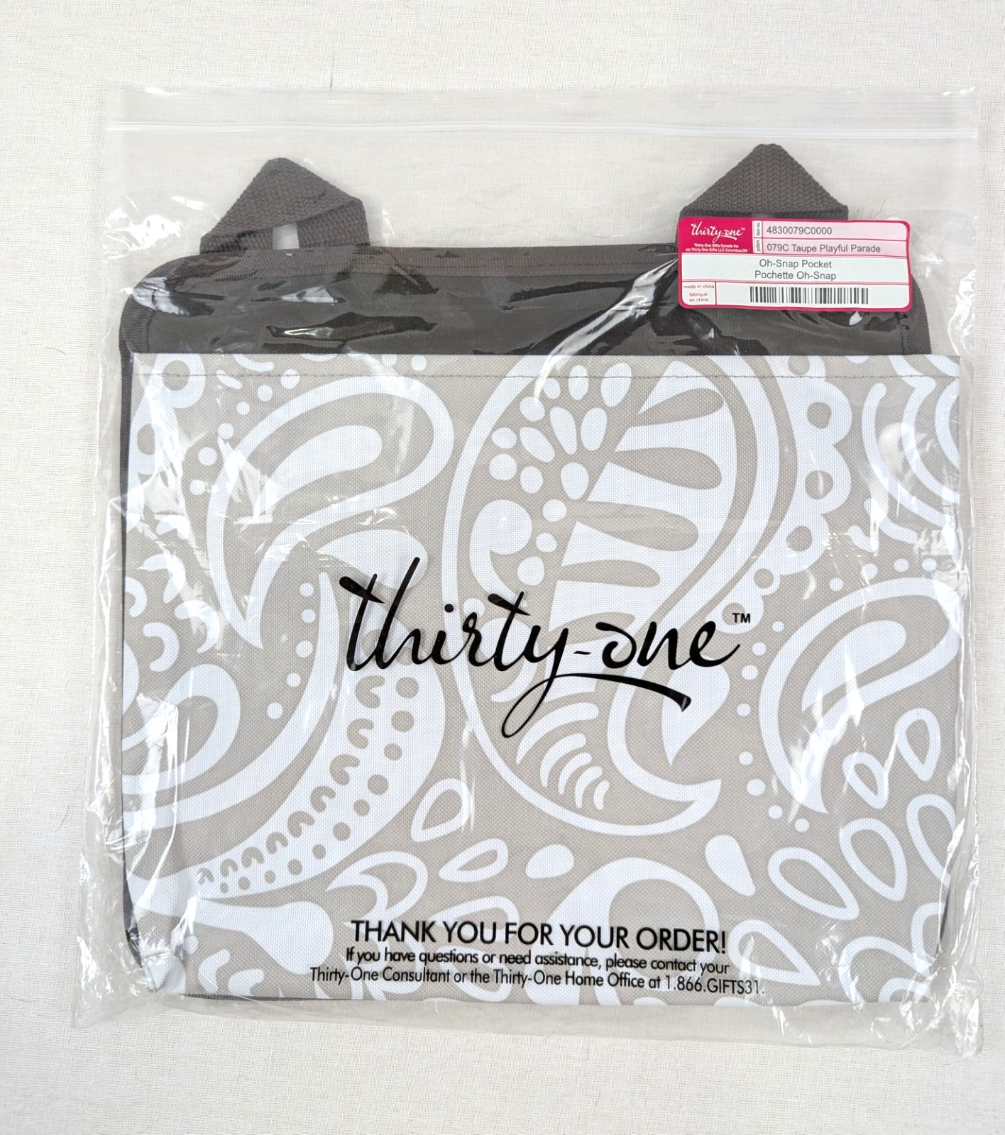 Thirty One Oh Snap Pocket Organizer 079C Taupe Playful Parade NWT