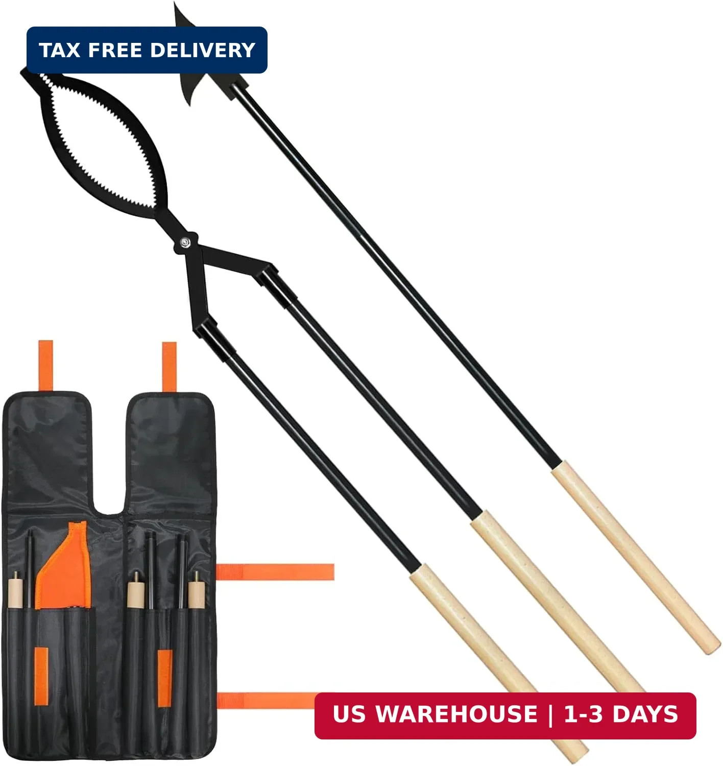 42" Fire Tongs Firewood Log Grabbers and Fire Poker Set, Portable Detachable Hea