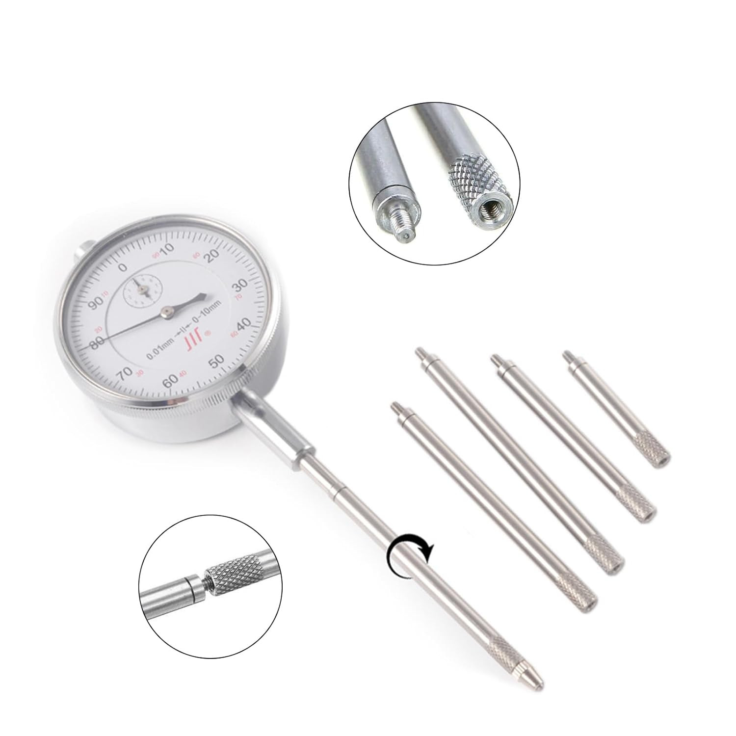Dial Indicator Extension Stem Rod Set, 6 Pcs, 0-21" Range, 4-48 Thread