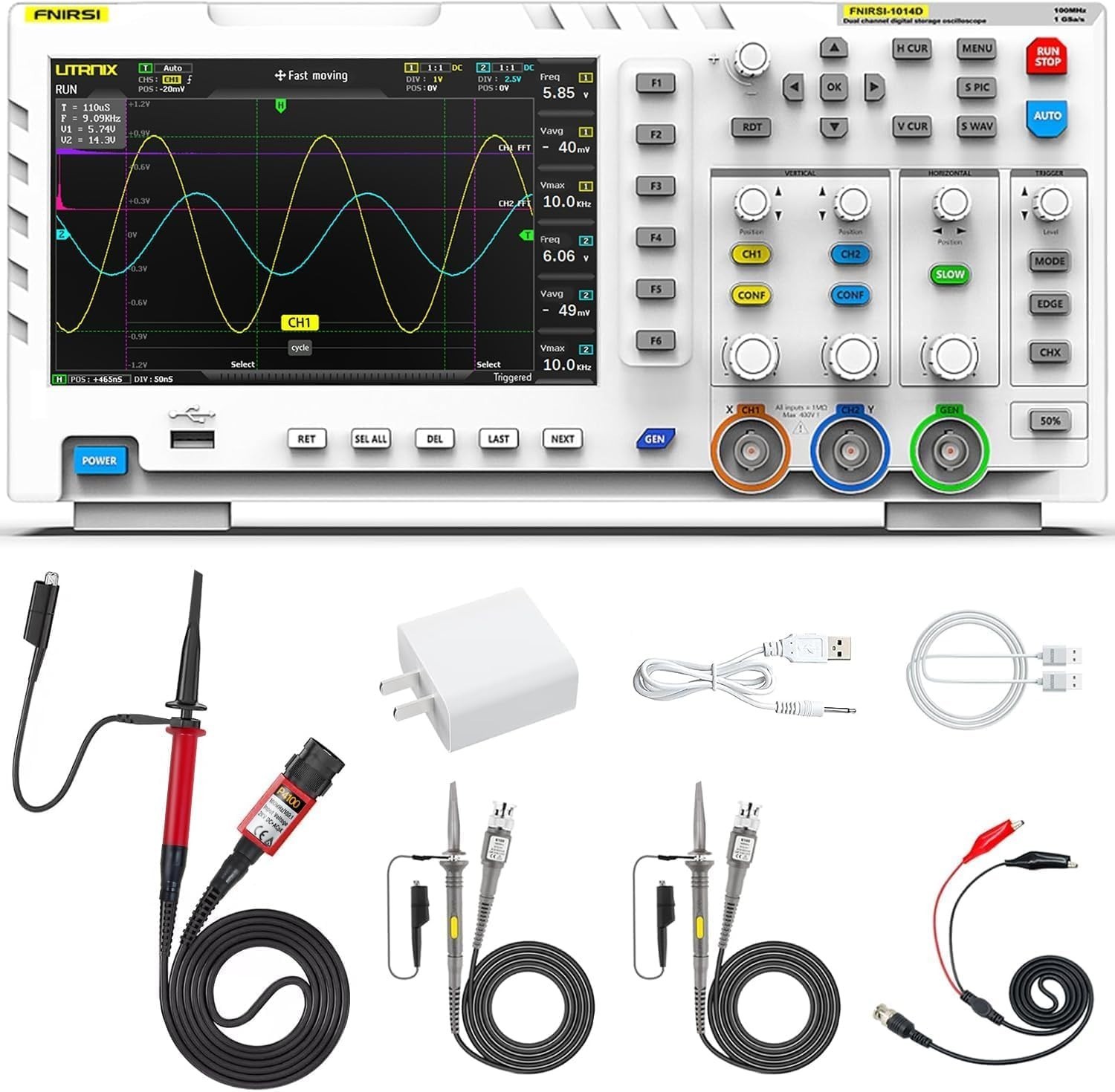Real-Time Sampling Oscilloscope, 100MHz Bandwidth, Cursor Measurement Function