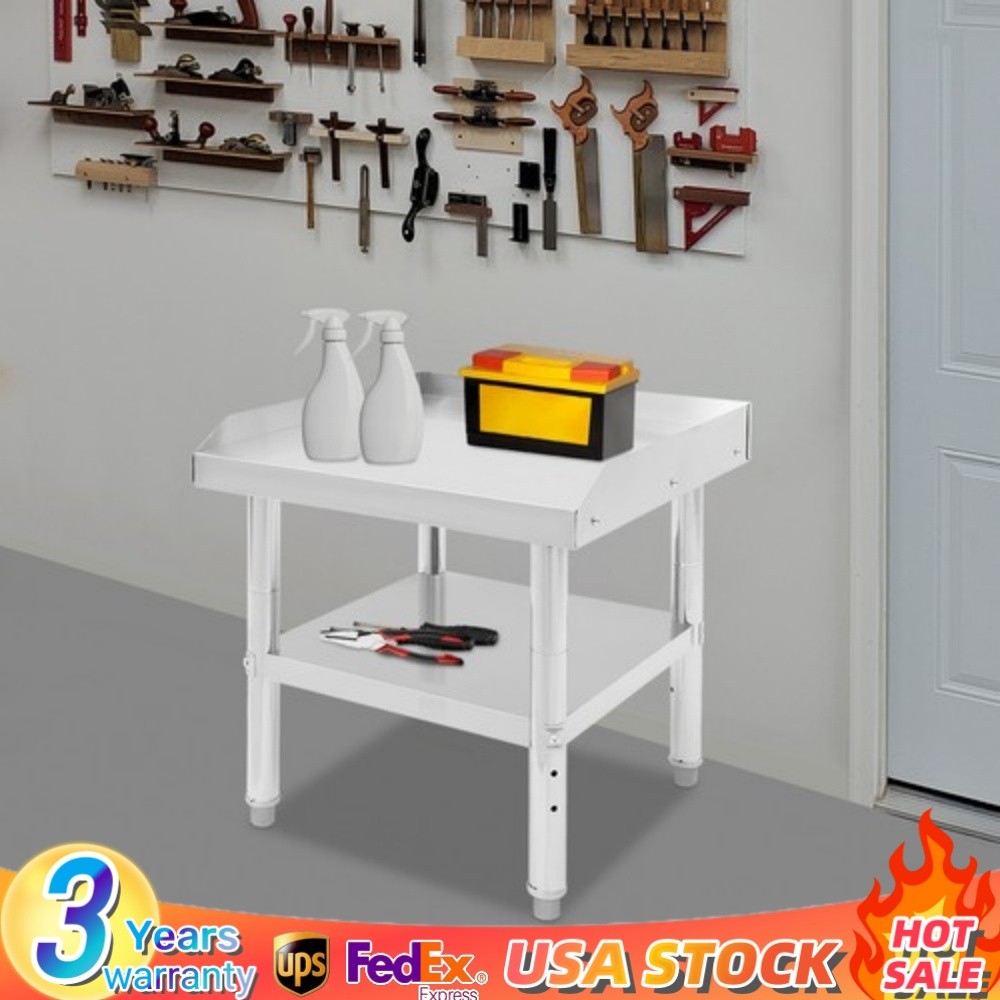 2 Tier Metal Work Table Adjustable Work Bench Kitchen Garage Laundry Prep Table