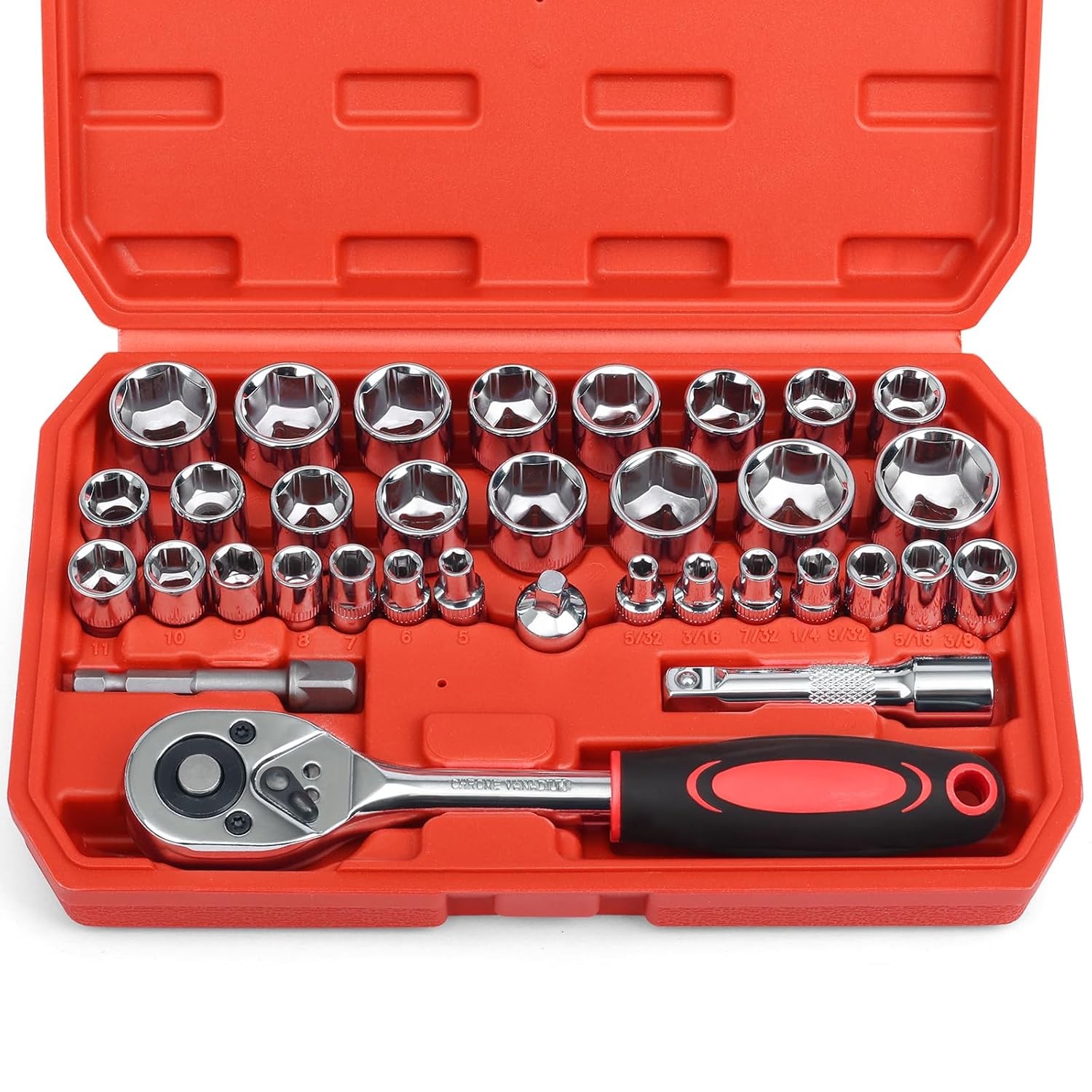 3/8" Drive 34 PCS Socket Ratchet Wrench Set 8 Socket Set 3/8 inch 8 Drive