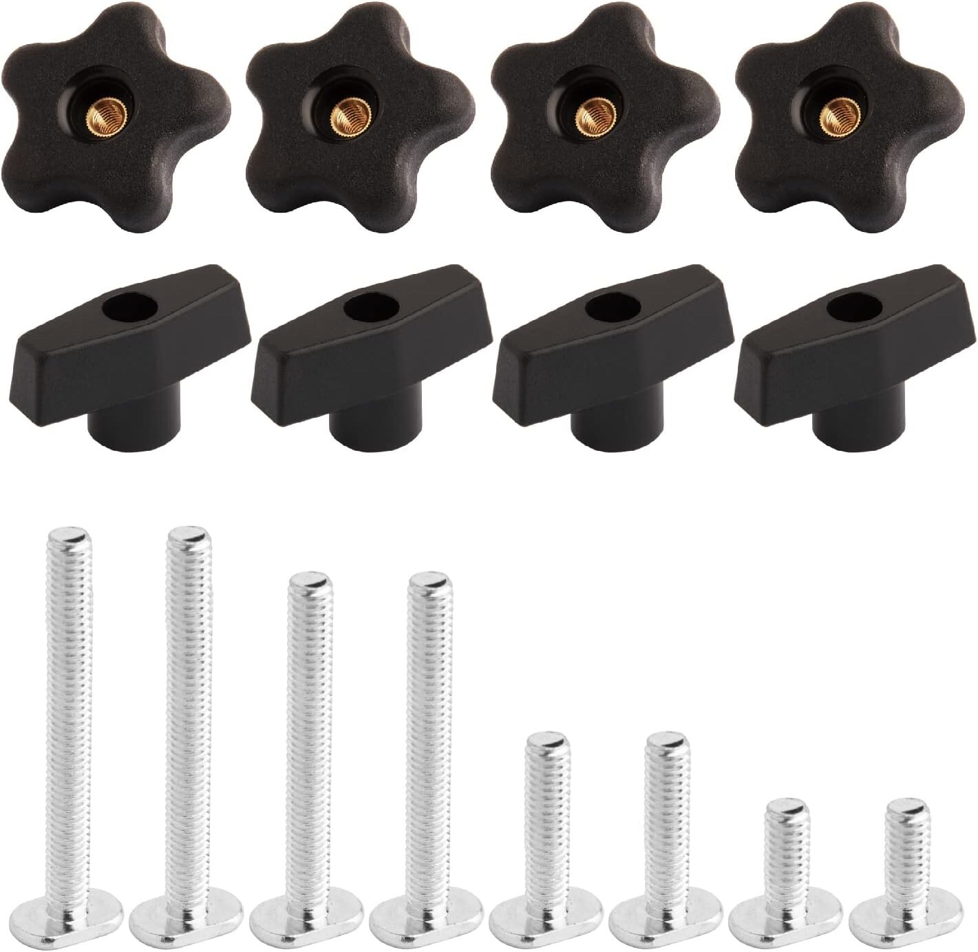 71121 T Track Knob Kit w/ Threaded Knobs and 5/16”-18 T Slot Bolts,16-Piece Set
