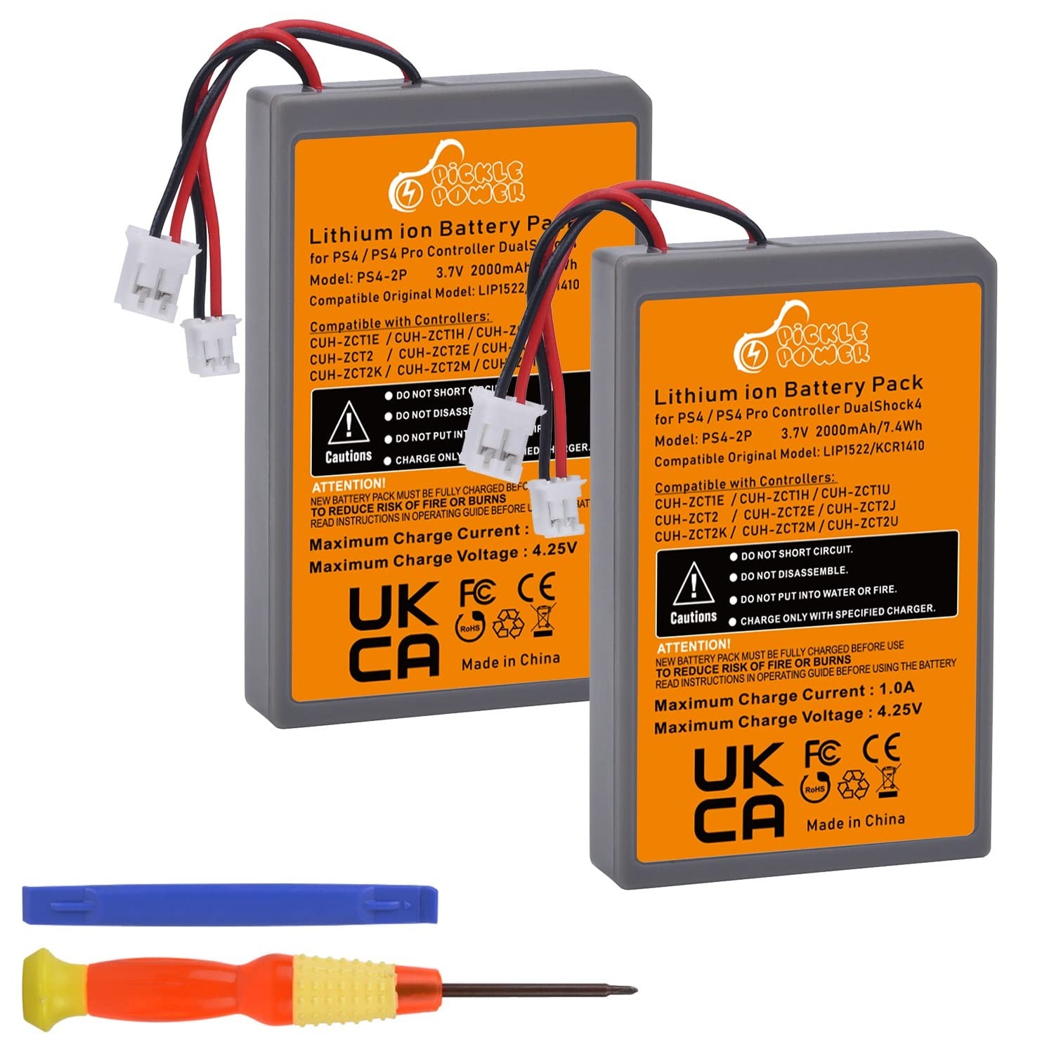 2 Pack 2000mAh PS4 Controller Battery Replacement for Sony PS4/PS4 Pro/PS4 Sl...