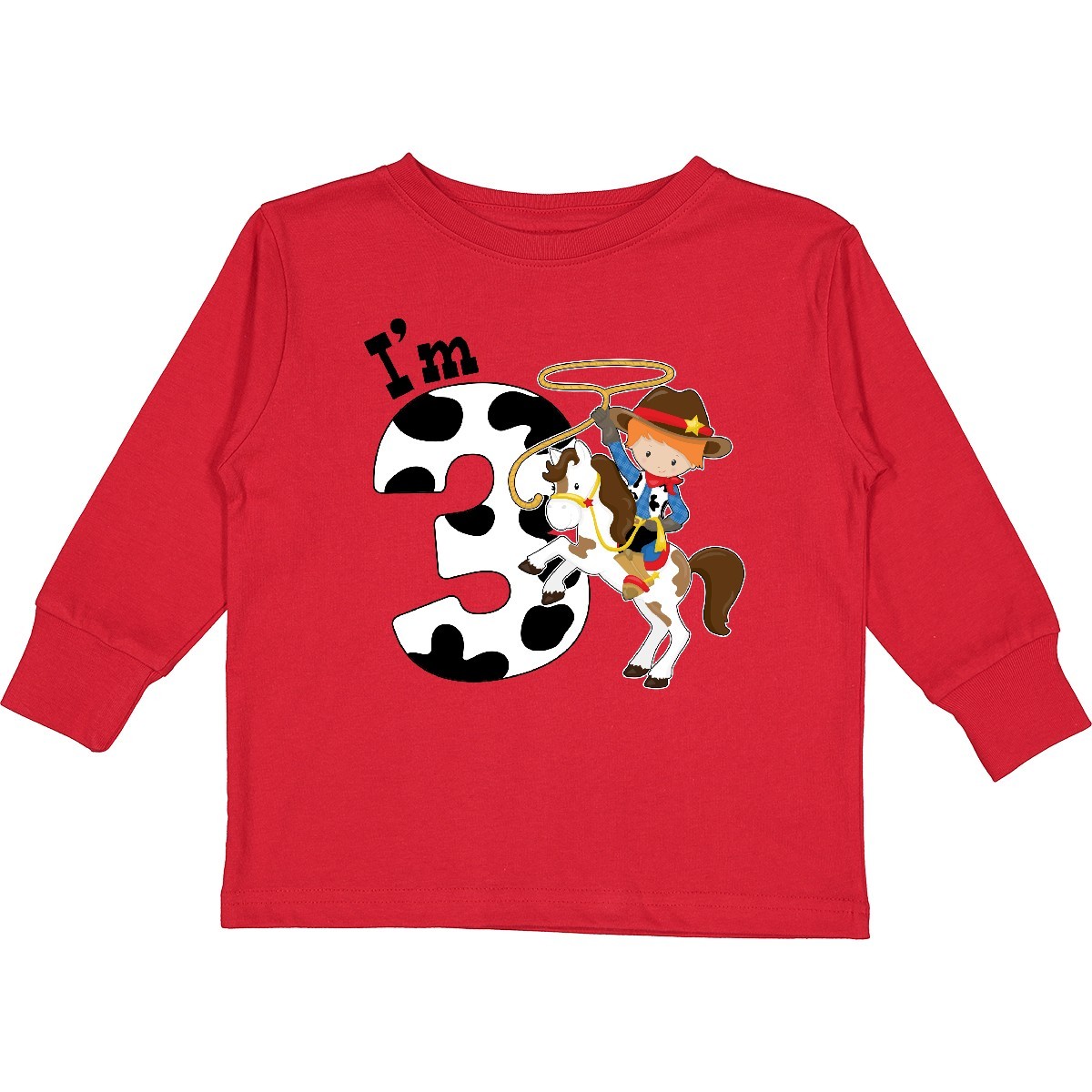 Inktastic I'm Three-cowboy Riding Horse Birthday Toddler Long Sleeve T-Shirt 3rd