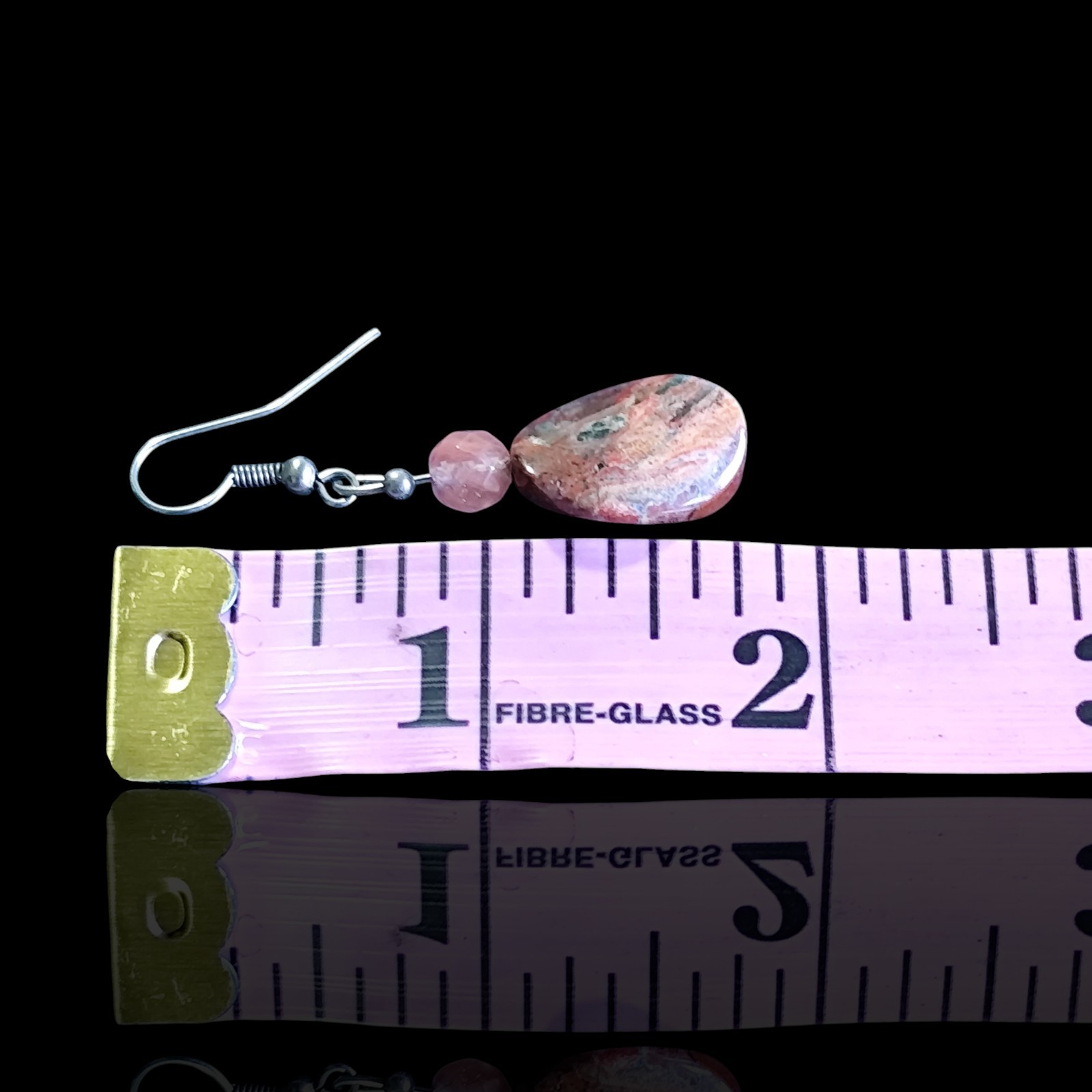 Maligano Jasper & Pink Quartz Dangle Drop Hook Earrings Silver Plate
