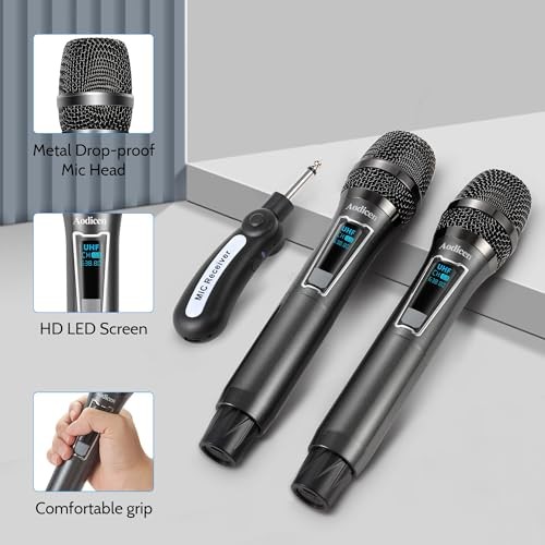 Wireless Karaoke Microphone, No Delay Handheld Microphone System 2 Microphone