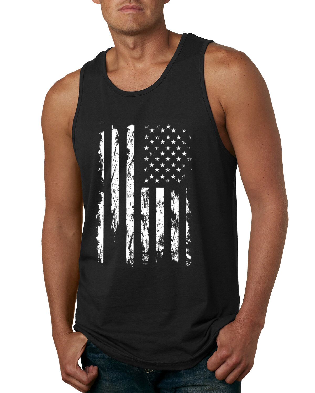 United States Flag Distressed USA Men American Pride Tank Top 4th Of July Shirt