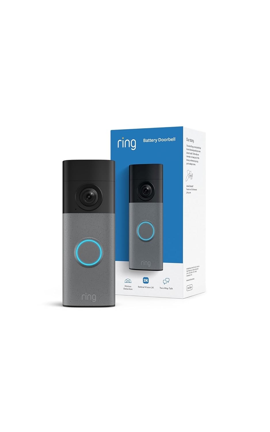 Ring Battery Doorbell (newest model), Retinal 2K with wide-angle video, up to 6x