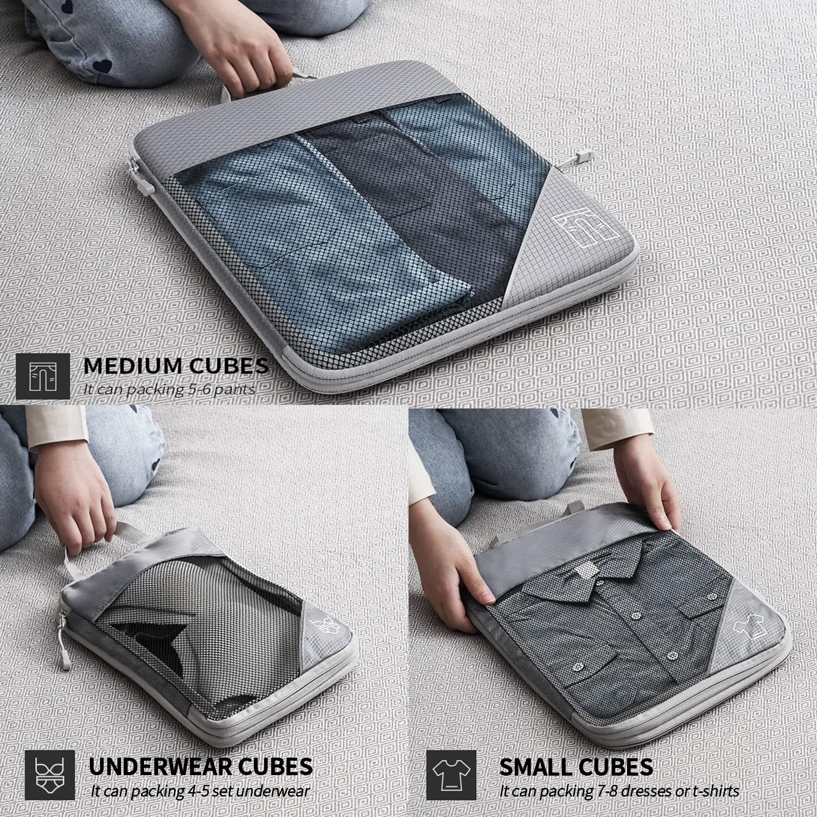 9-Set Packing Cubes with Hanging Bag | 9-Size Combination, Mesh Fabric & Refl...