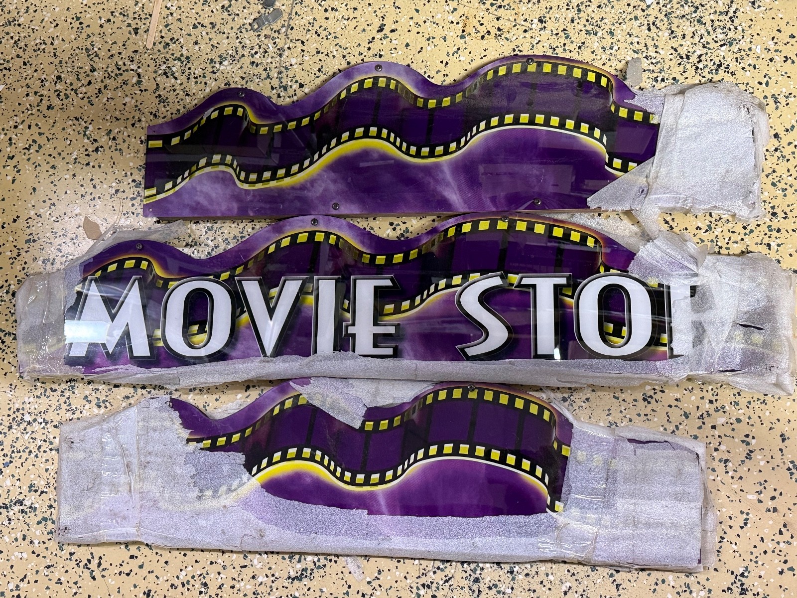 NOS Bay-Tek MOVIE STOP top marquee and sides - plexiglass with wooden bases