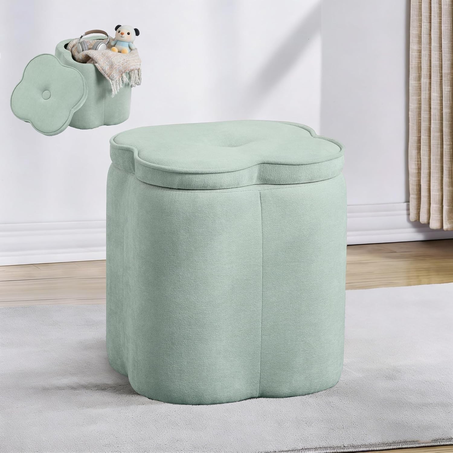 Small Pink Storage Ottoman Flower Shape Chenille Ottoman Pouf