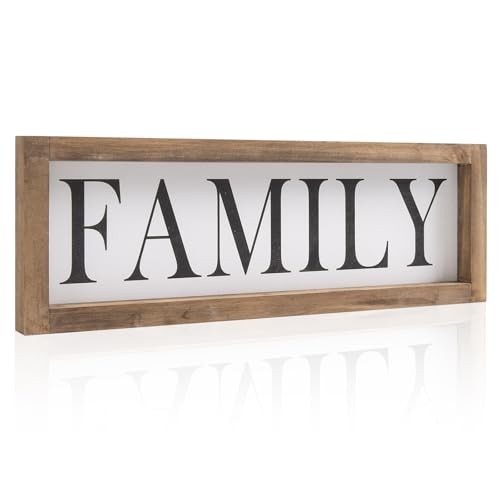 Wooden Family Sign, Wood Frame Family Wall Decor, Rustic white-family