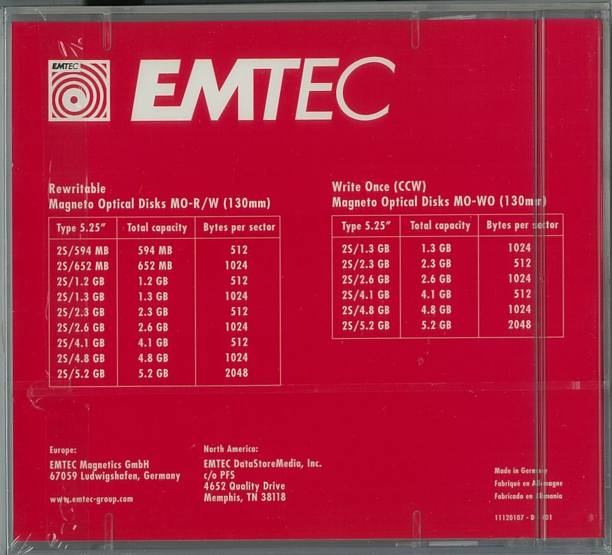 Emtec 5.25" WORM Magneto Optical Disk 5.2GB 2048B/S MO (345615EUW)