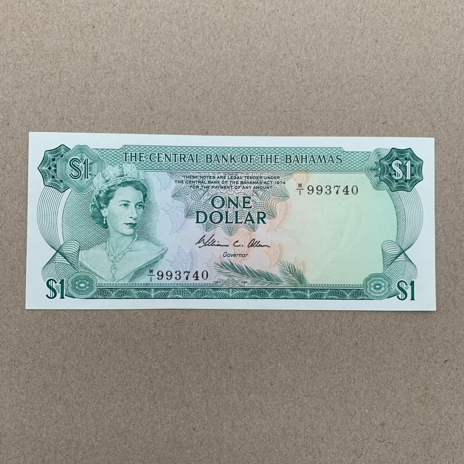 Bahamas Aqua Life $1 Banknote 1974 P35b Queen Elizabeth 2 Bahamian Currency B999