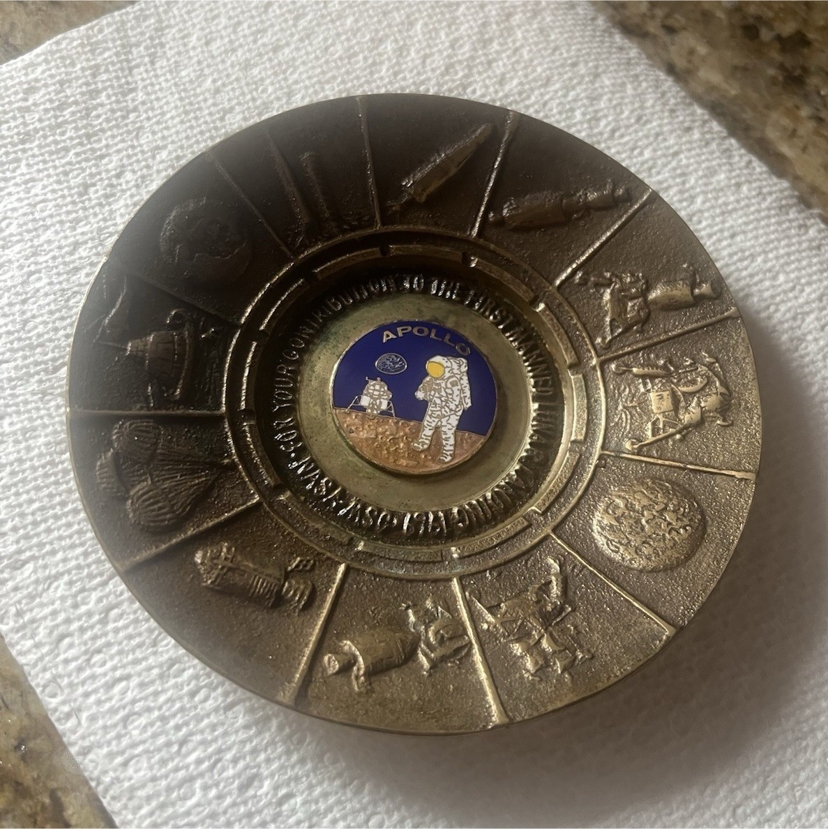 Apollo 11 Commemorative Brass Plate Astronauts & Space Travel Collectible