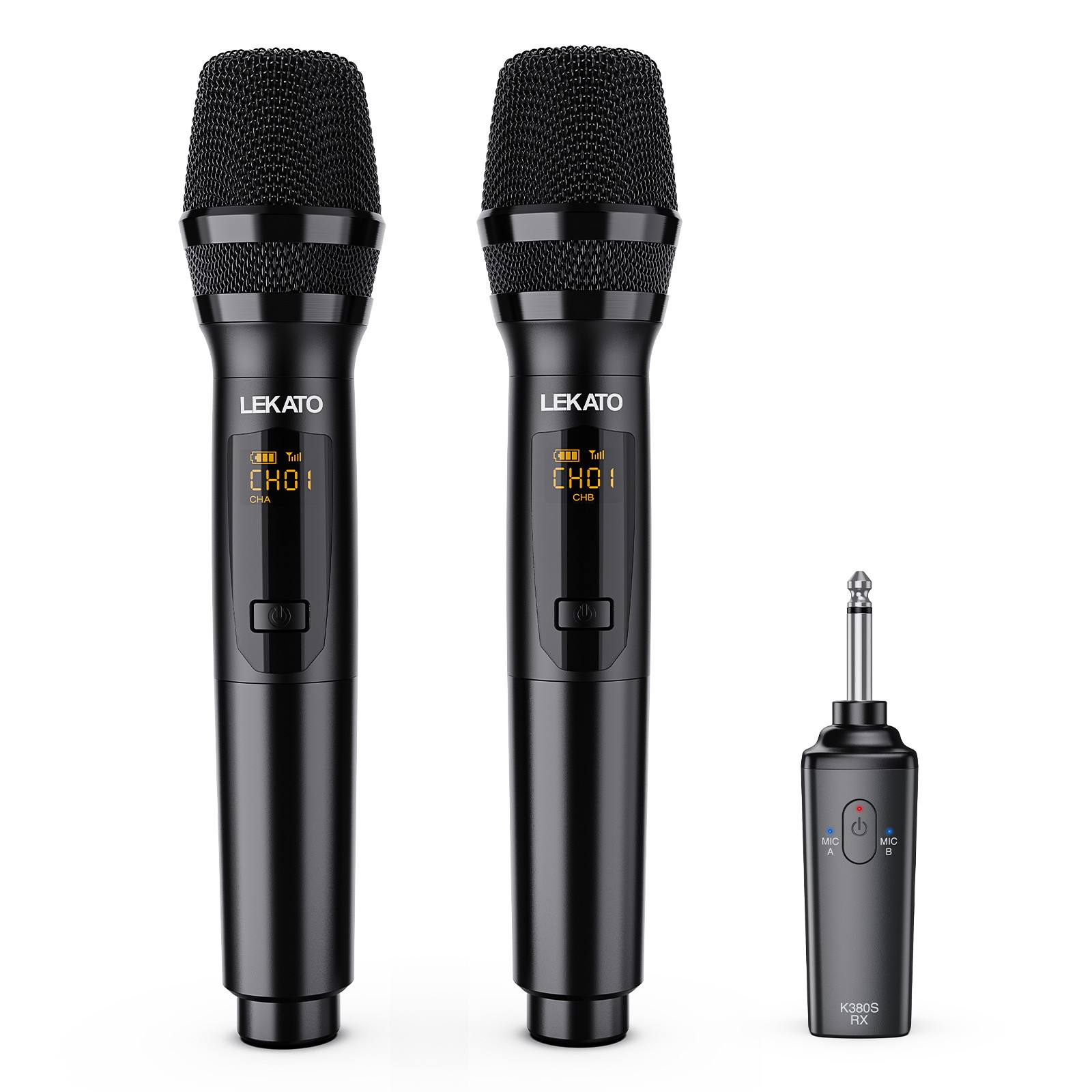 LEKATO 2x Wireless Dynamic Condenser Microphone Handheld & Receiver Rechargeable