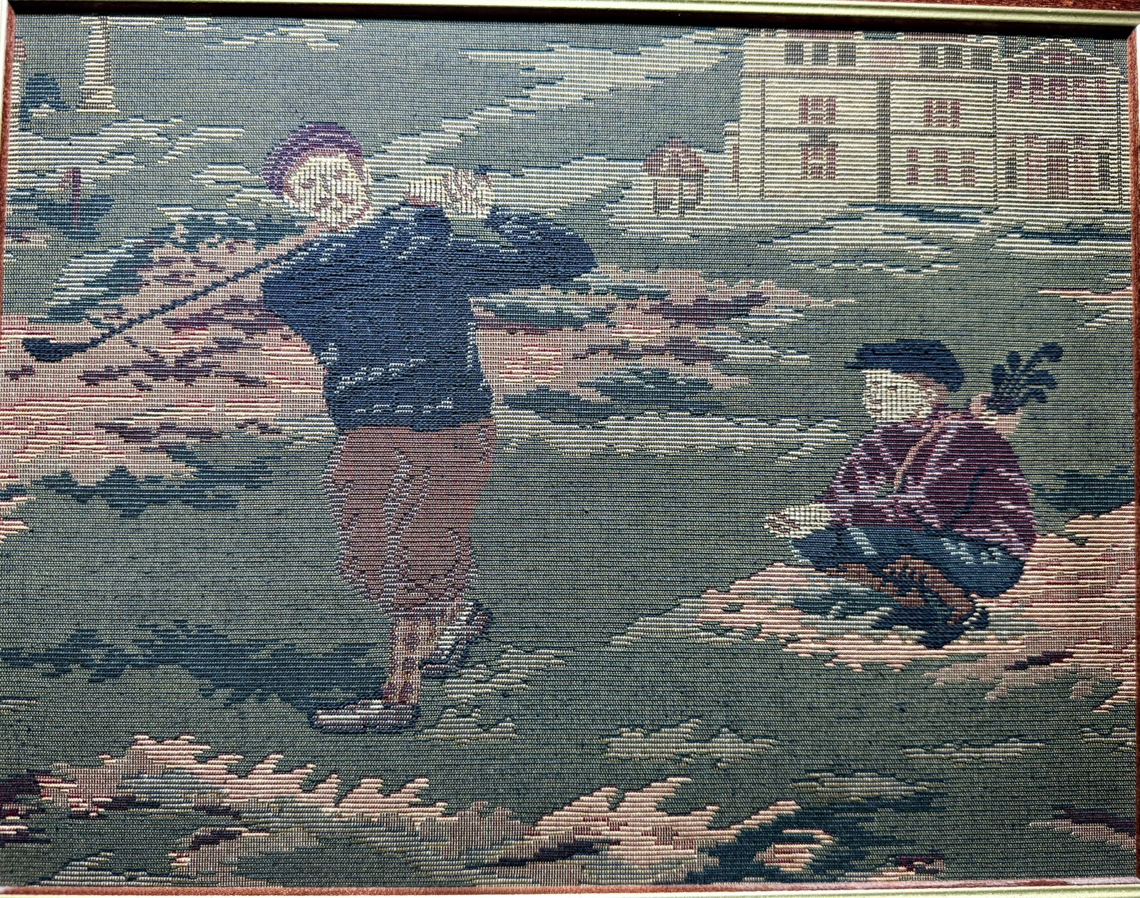 Vintage Golf Needlepoint Tapestry Framed Textile Wall Art Classic Scene
