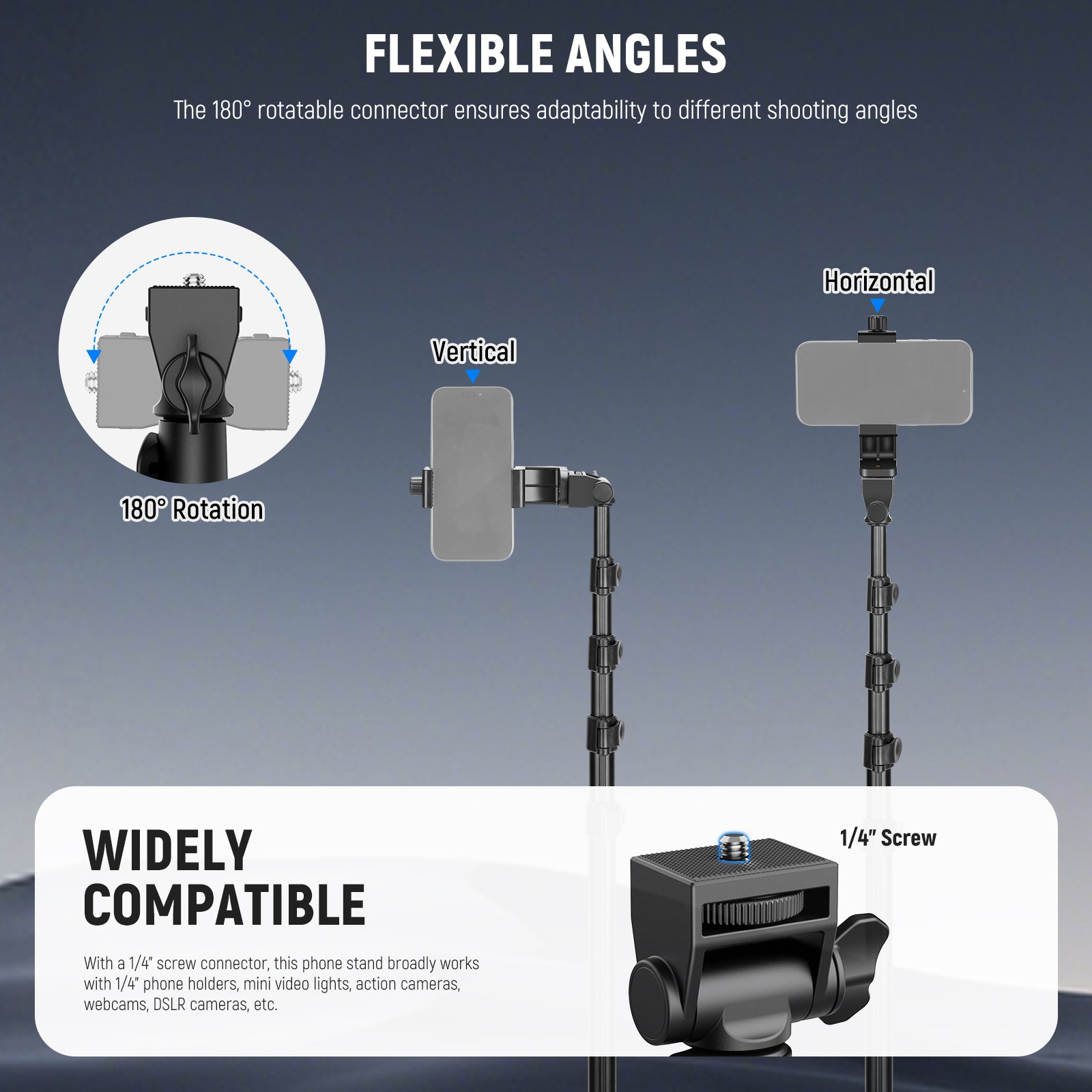 NEEWER TS03D Phone Tripod w/Remote, 66" for iPhone/Camera, Video Recording