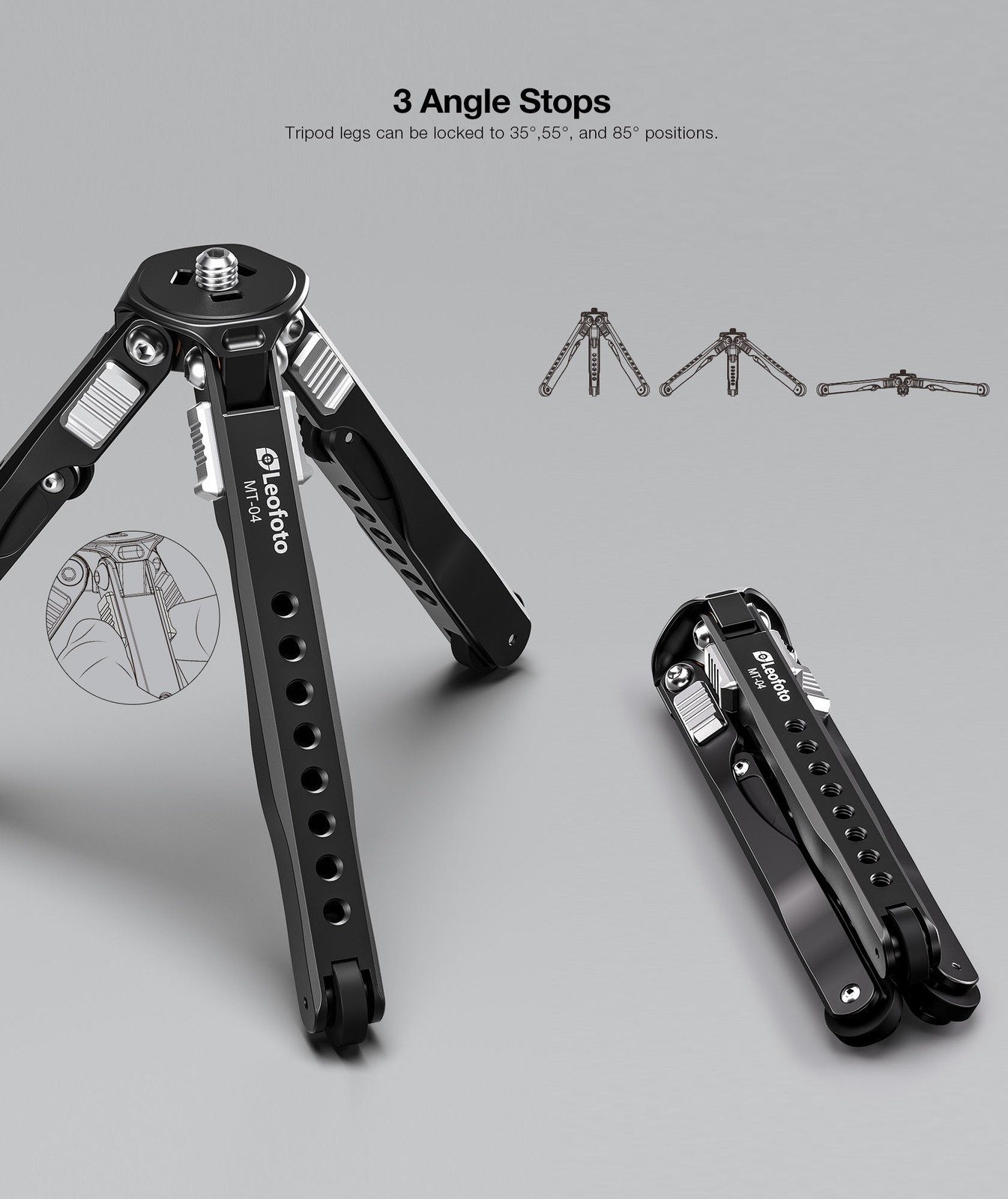 Leofoto MT-04 Upgraded Folding Aluminum Mini Tripod with Bag