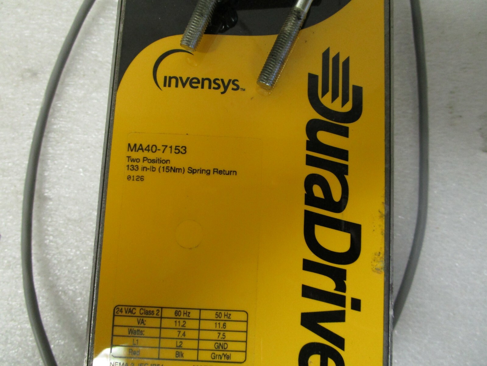 Schneider Invensys DuraDrive MA40-7153 Two Position Spring Return Actuator 24VAC