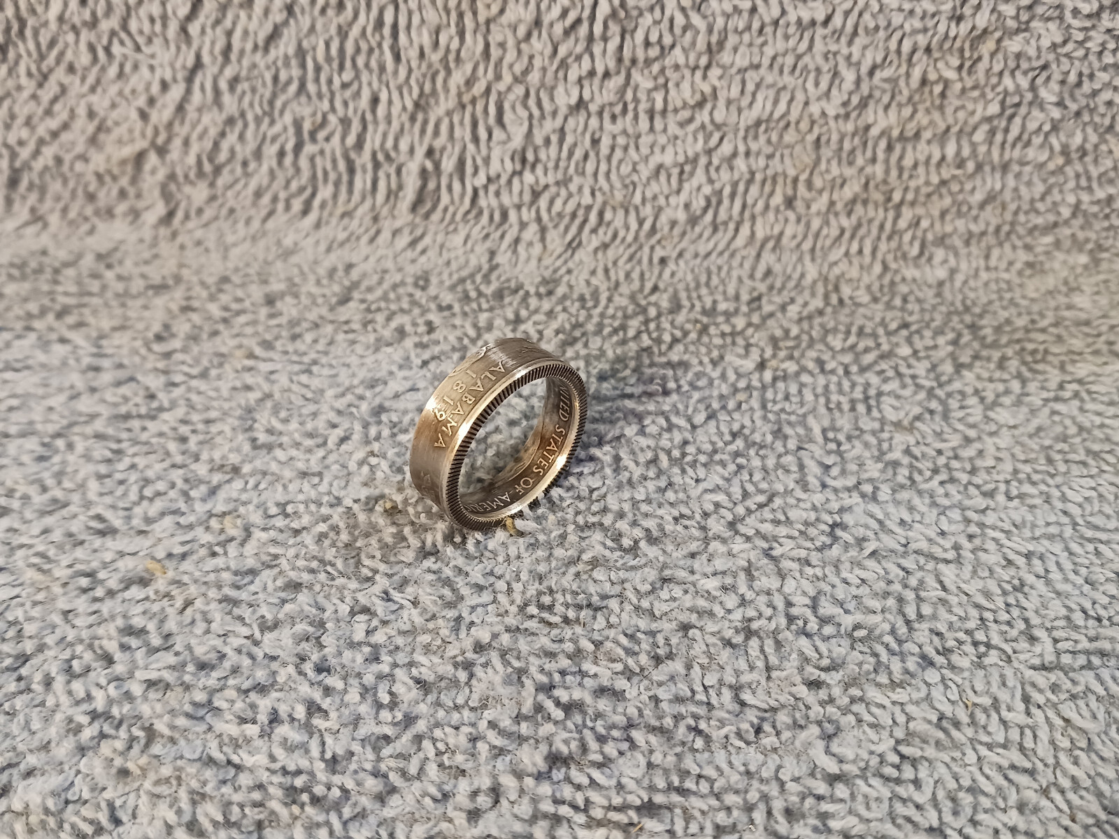 Alabama 90% Silver Handcrafted Washington Quarters coin ring, size 6-1/2  2003