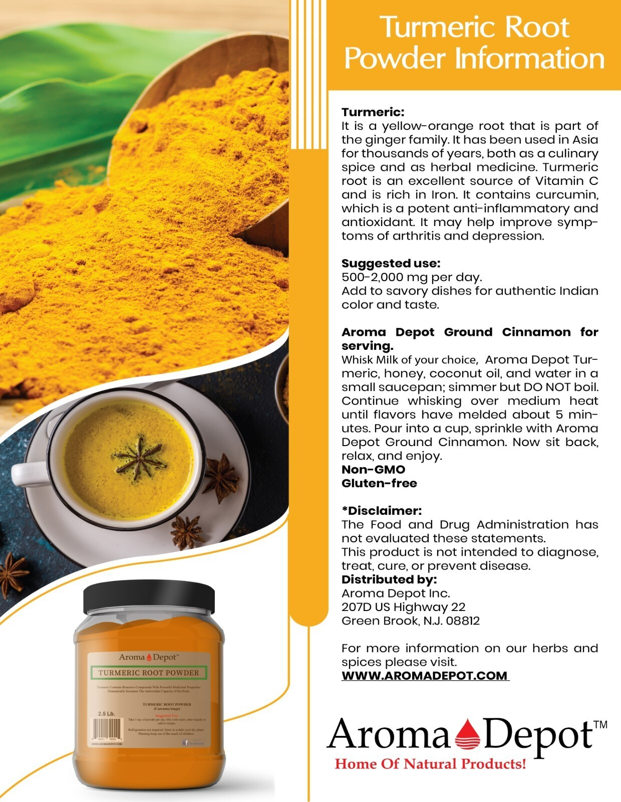 2.5 lb Turmeric Root Powder 100% Pure Curcuma Longa Tumeric 40 oz JAR