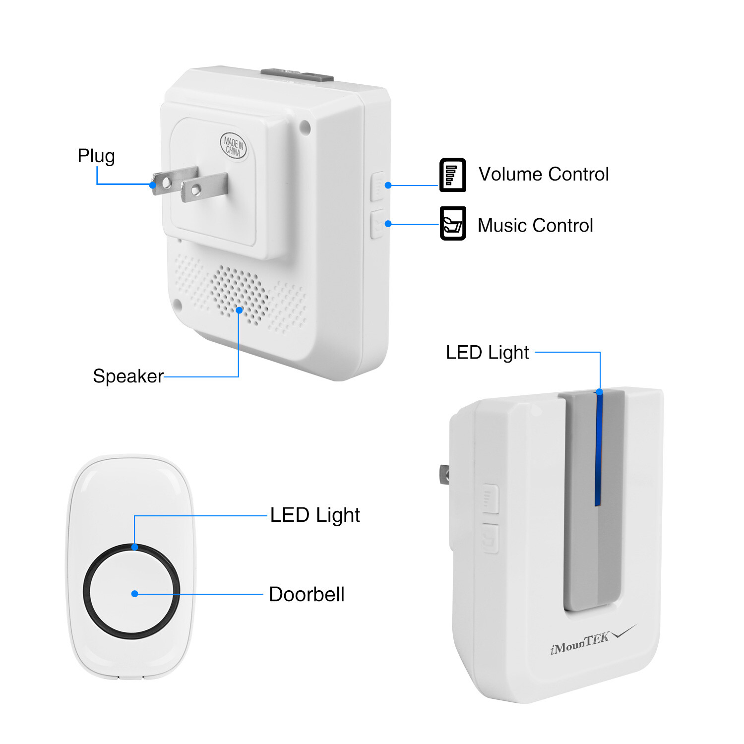 LED 4 Volume 1000FT Wireless Doorbell Chime [1 Plugin Receiver + 1 Transmitter]*