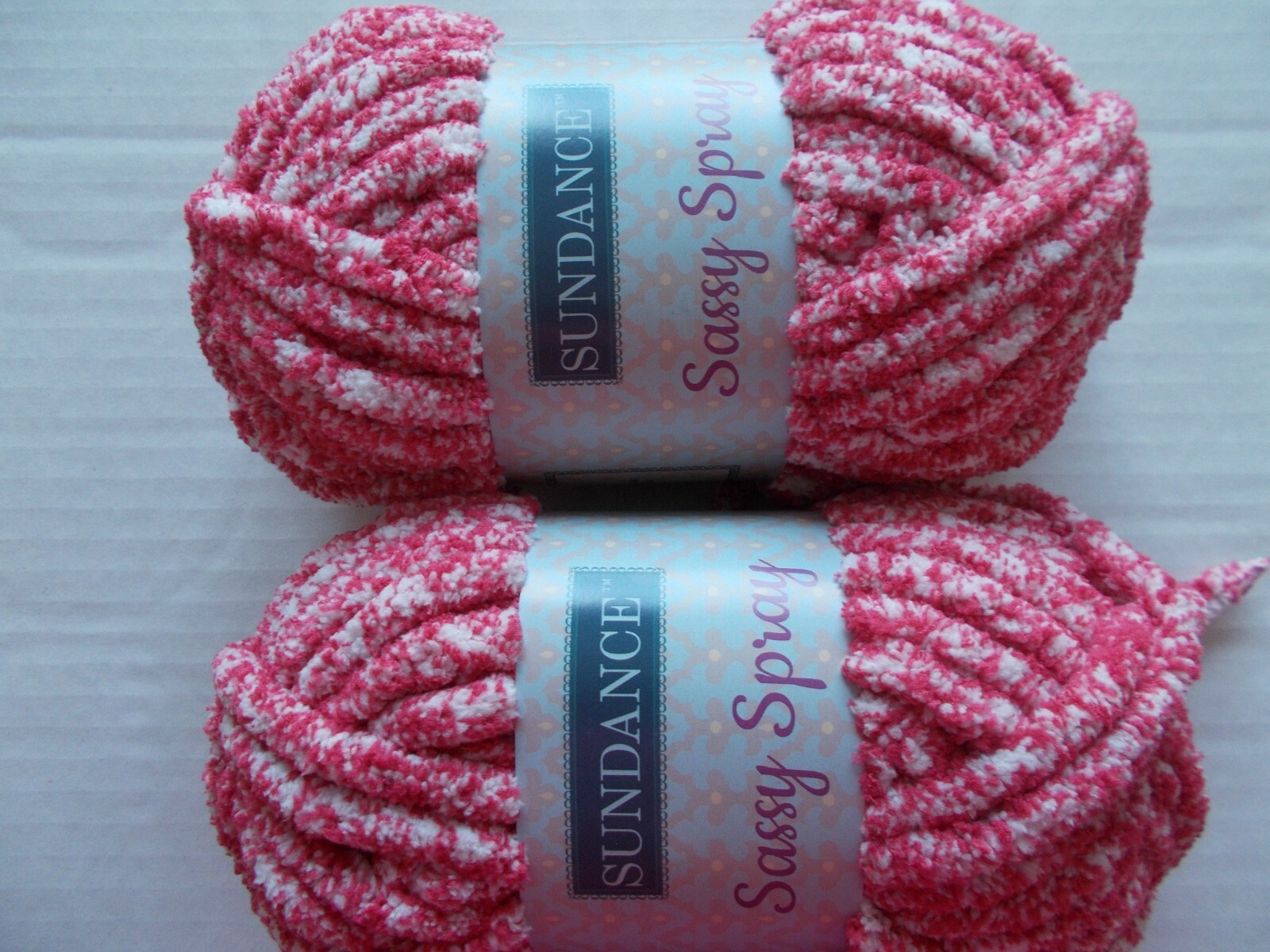 Sundance Sassy Spray chenille yarn, Pink Pop, lot of 2 (32 yds ea)