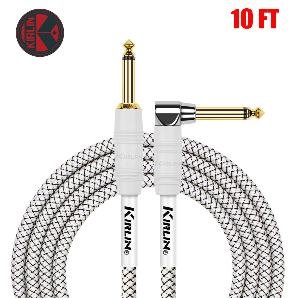 Kirlin 10FT Premium+ Original Woven 20AWG White Straight-Right Instrument Cable
