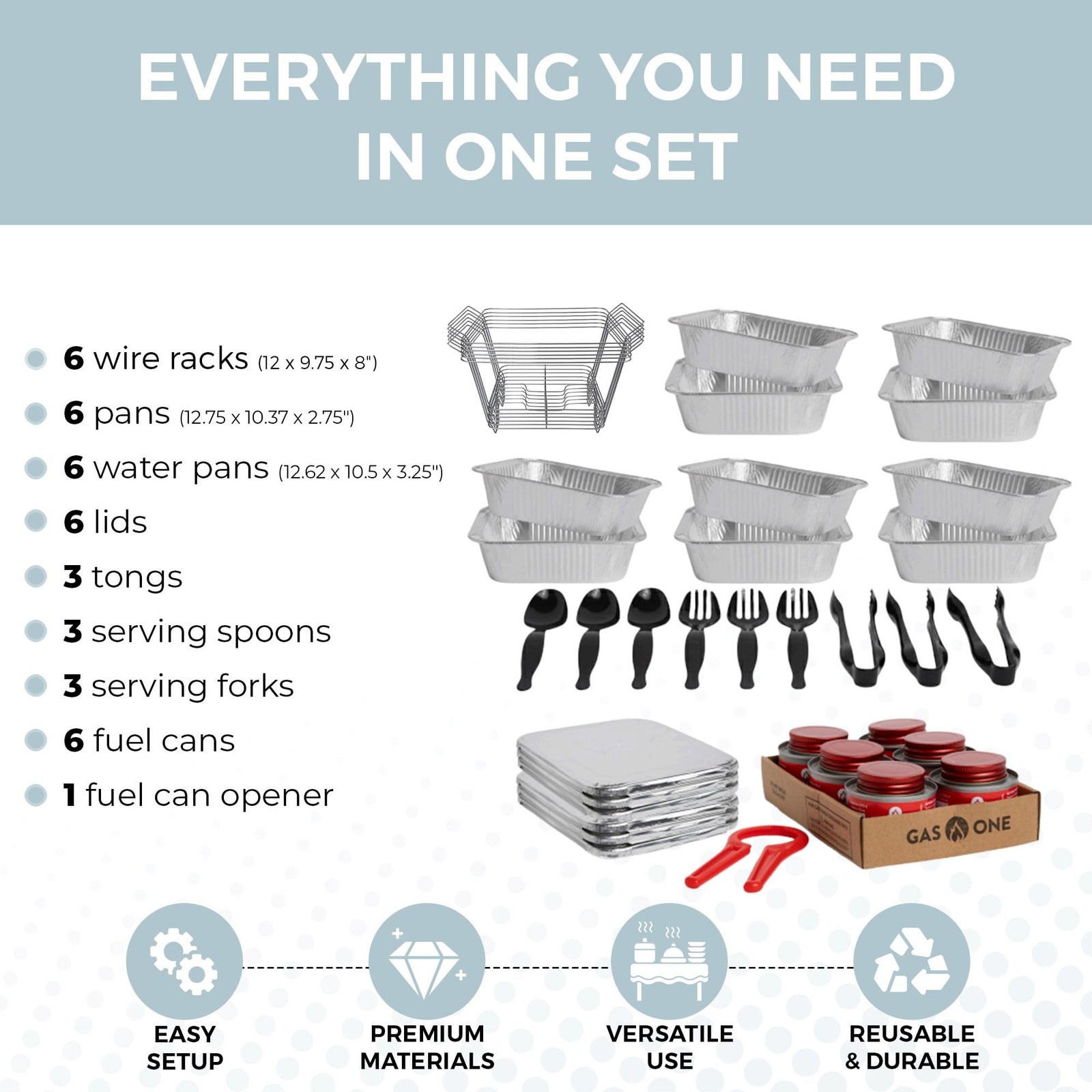 Alpha Living 6 Pack - Disposable Chafing Complete Kit (with Racks), Silver