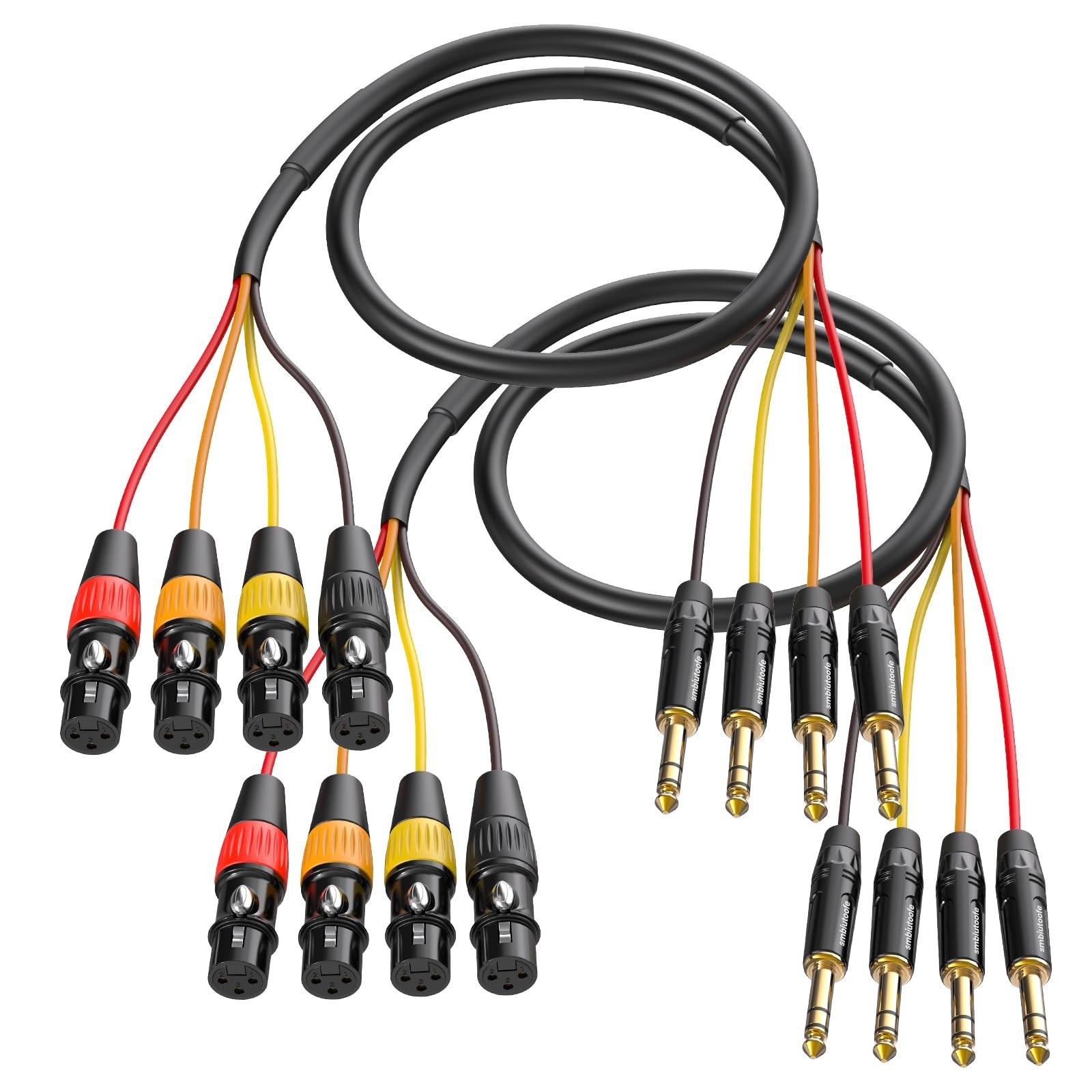 4 Channel XLR Female to 1/4 Snake Cables 6ft 2 Pack, 6.35mm TRS to XLR Microp...