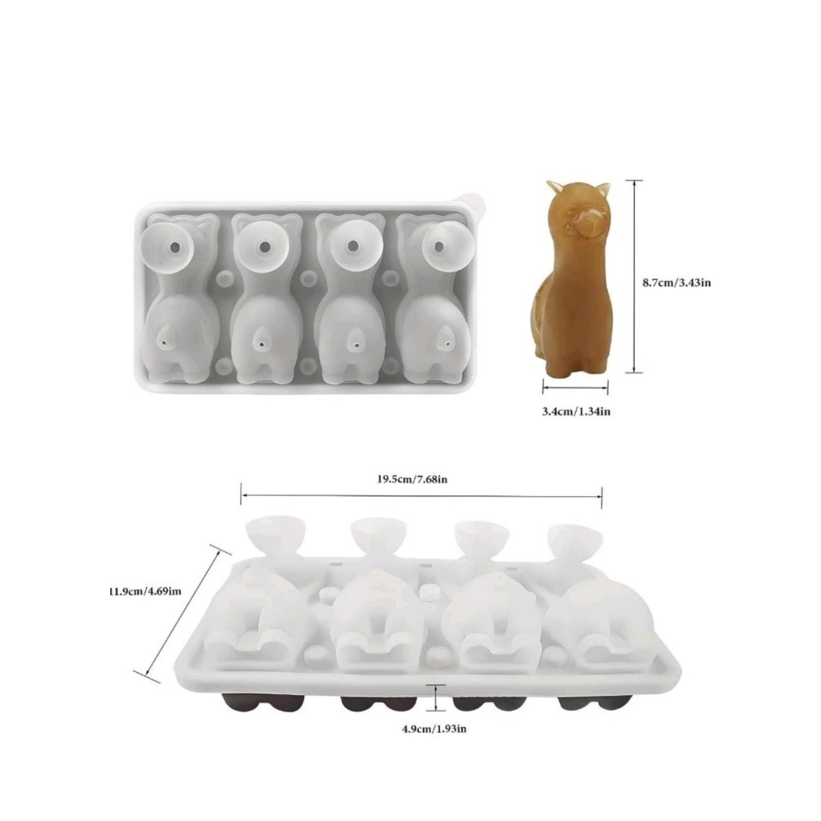 3D Alpaca Ice Cube Mold, 4 Hole Fun Shapes Large Daarcin Ice Cube Tray for Ice